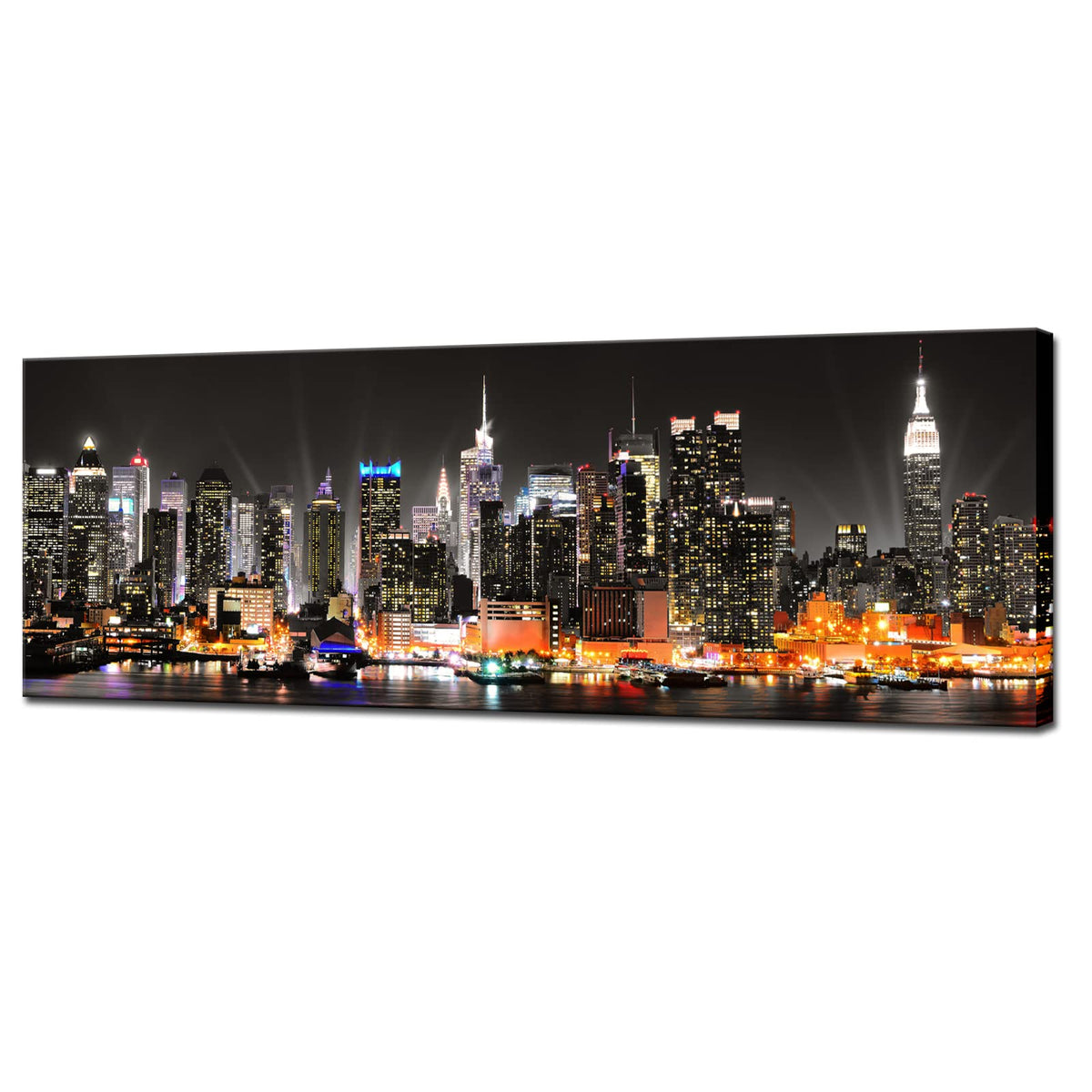Biuteawal New York City Canvas Wall Art Manhattan Skyline At Night Picture Prints Framed Nyc Skyline Landscape Artwork Modern Ca