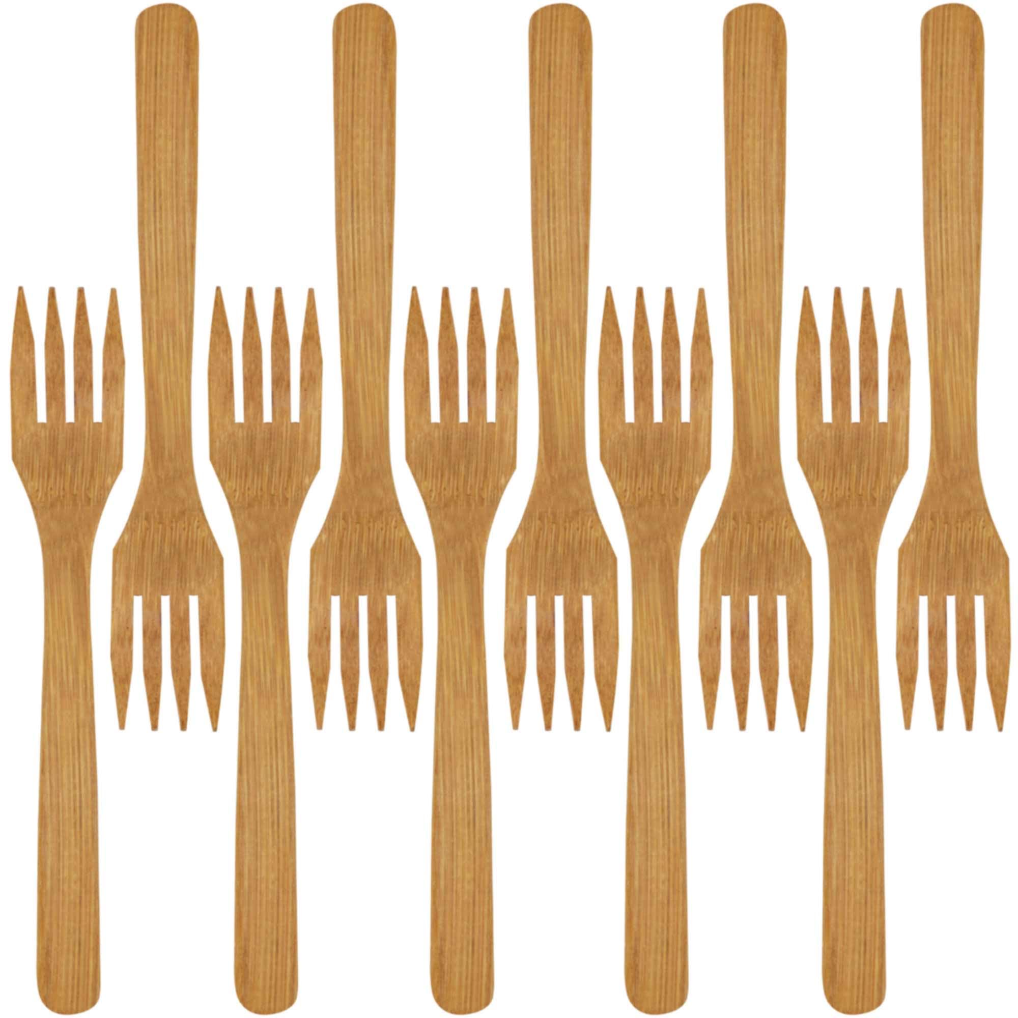 Bamboomn Premium Solid Bamboo Dinner Fork 8'' - All Natural Reusable Dinnerware - 30 Pcs