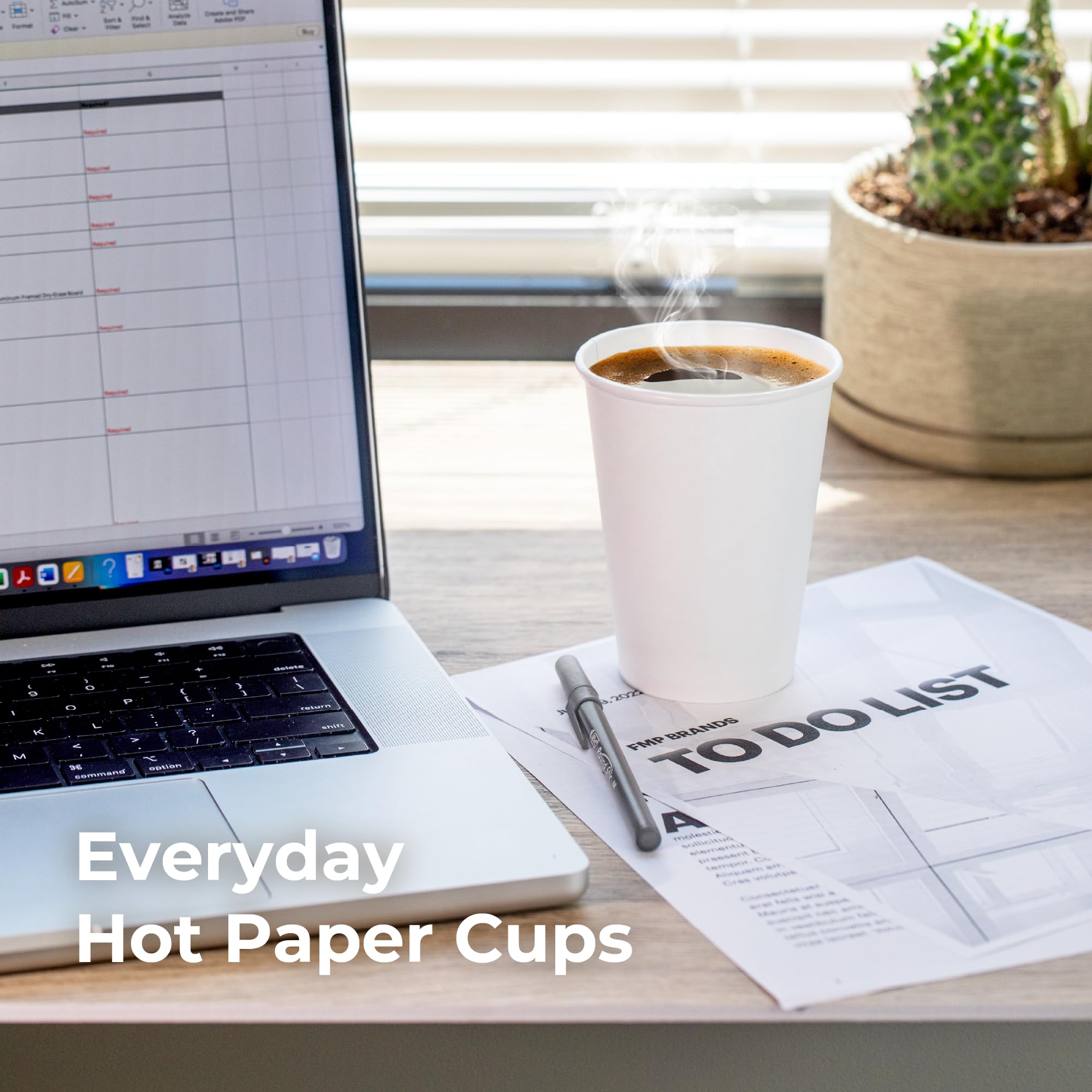 Fit Meal Prep 100 Pack 12 Oz Disposable Paper Coffee Cups, Premium Hot Cups For Hot/Cold Beverage, Durable Thickened White Paper
