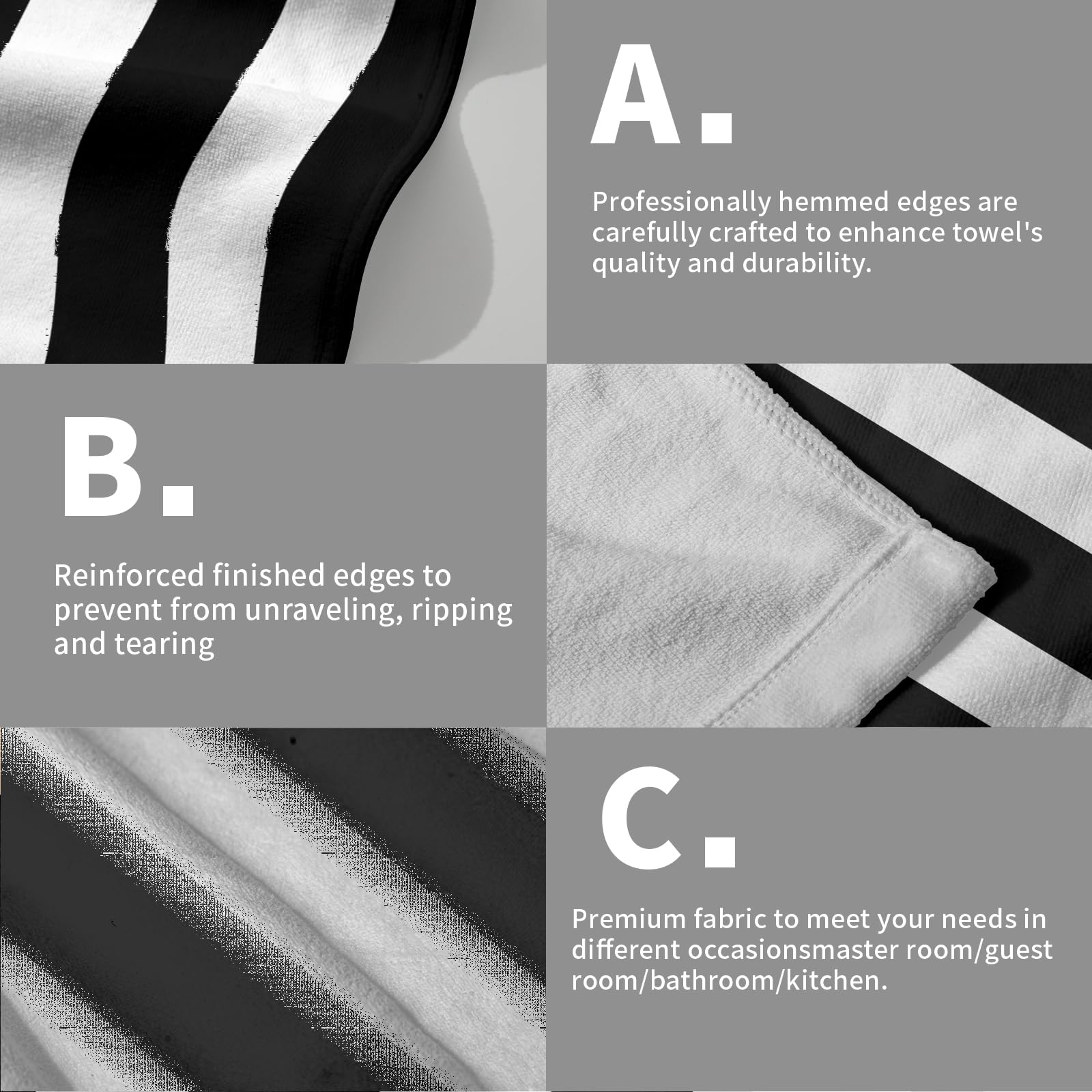 Black And White Hand Towels - Classic Black And White Striped Towels Modern Simple Bath Towels Absorbent Microfiber Fingertip To