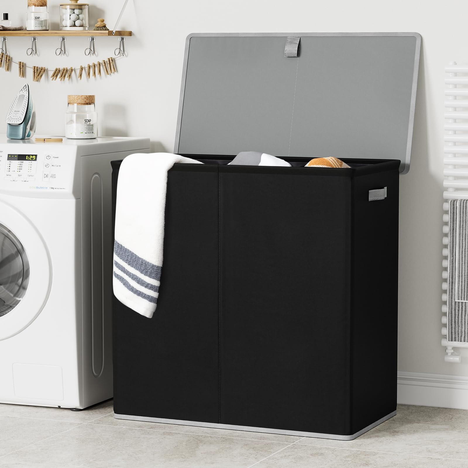 Wowlive Laundry Hamper With Lid,180L Large Laundry Basket 3 Section With Removable Washing Bags,Collapsible Waterproof Dirty Clo