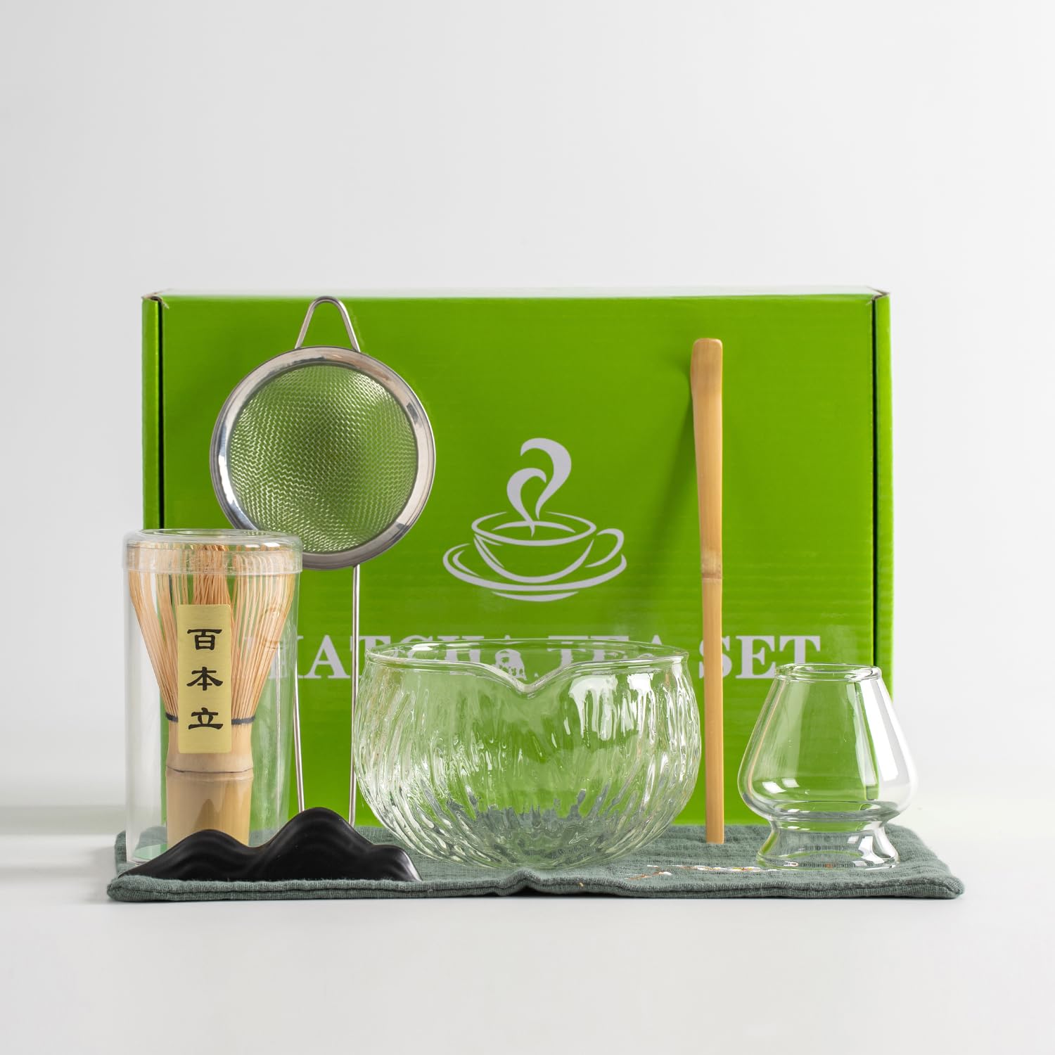 Dwehixbuy Japanese Tea Set (7Pcs) Matcha Whisk Set Matcha Bowl With Pouring Spout Bamboo Matcha Whisk (Chasen) Scoop (Chashaku)