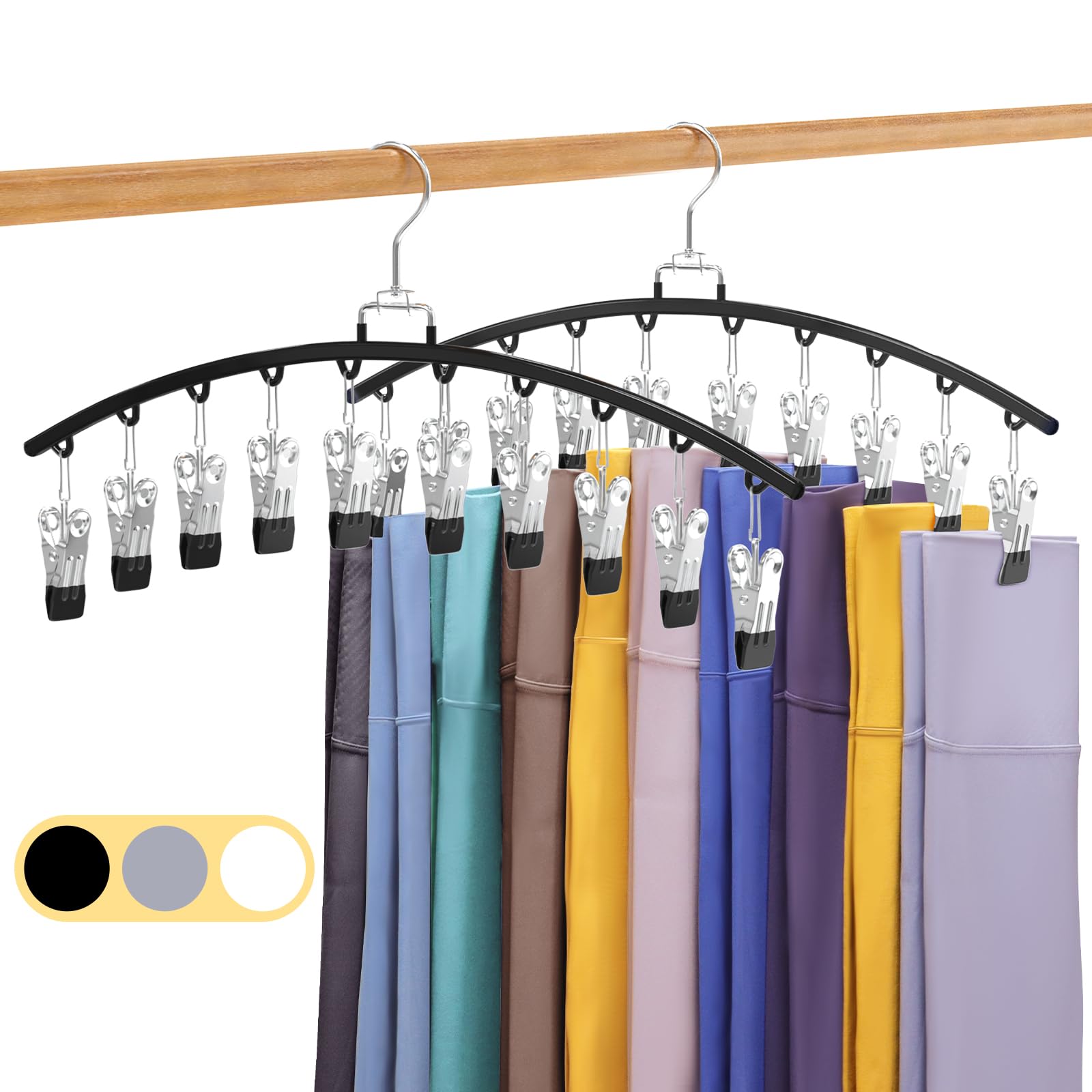 4 Pack Legging Organizer For Closet, Ginyoyo Metal Gym Clothes Organizer W/40 Clips Holds 40 Leggings, Hangers Space Saving, Clo