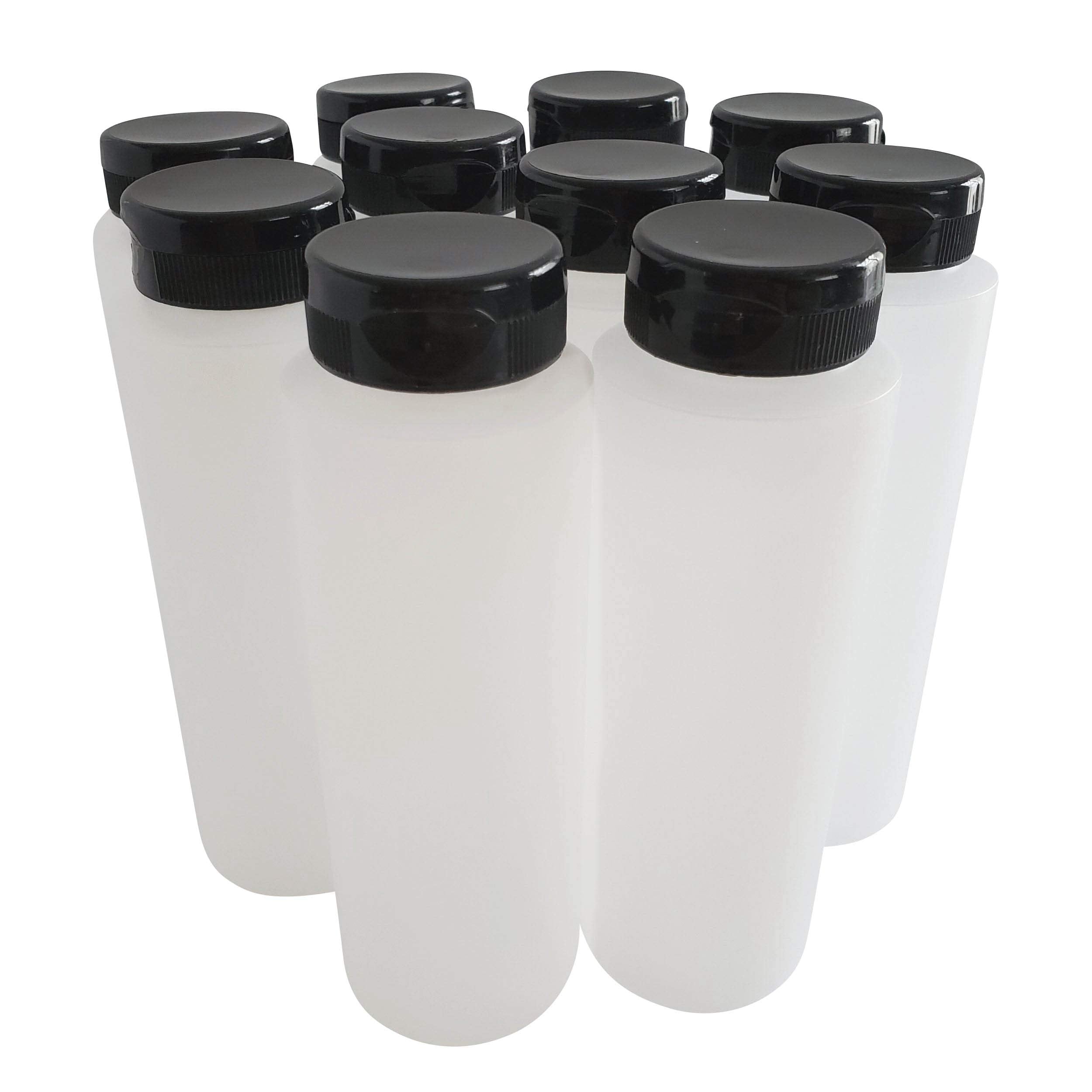 Kelkaa 8Oz Hdpe Plastic Squeeze Bottles With Wide Mouth Opening, Black Flip Top Caps For Condiments And Any Thick Liquid Product