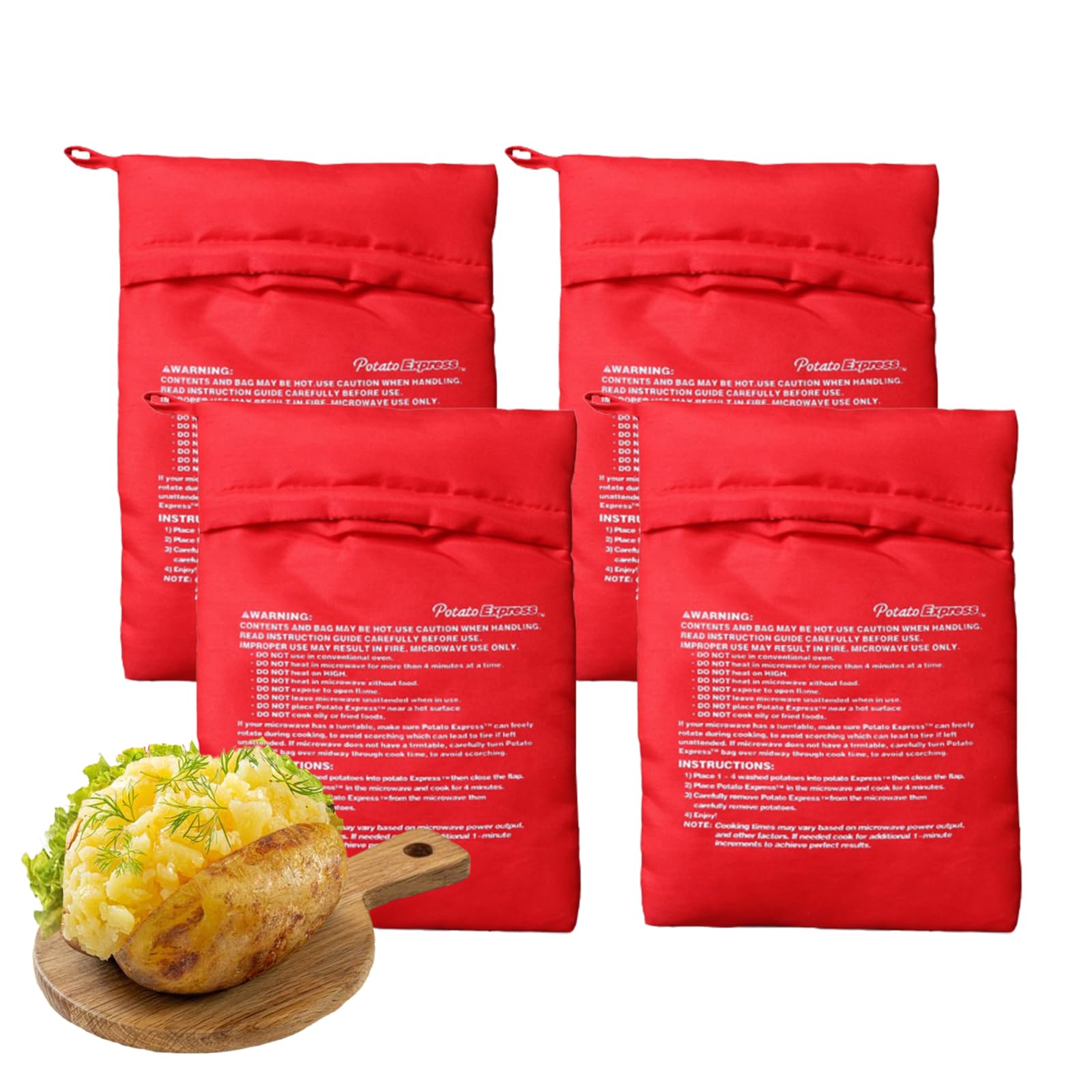 4-Pack Baked Potato Microwave Bag - Reusable Pouch And Potato Cooker For Perfect Potatoes In 4 Minutes - Quick & Easy Kitchen Ga
