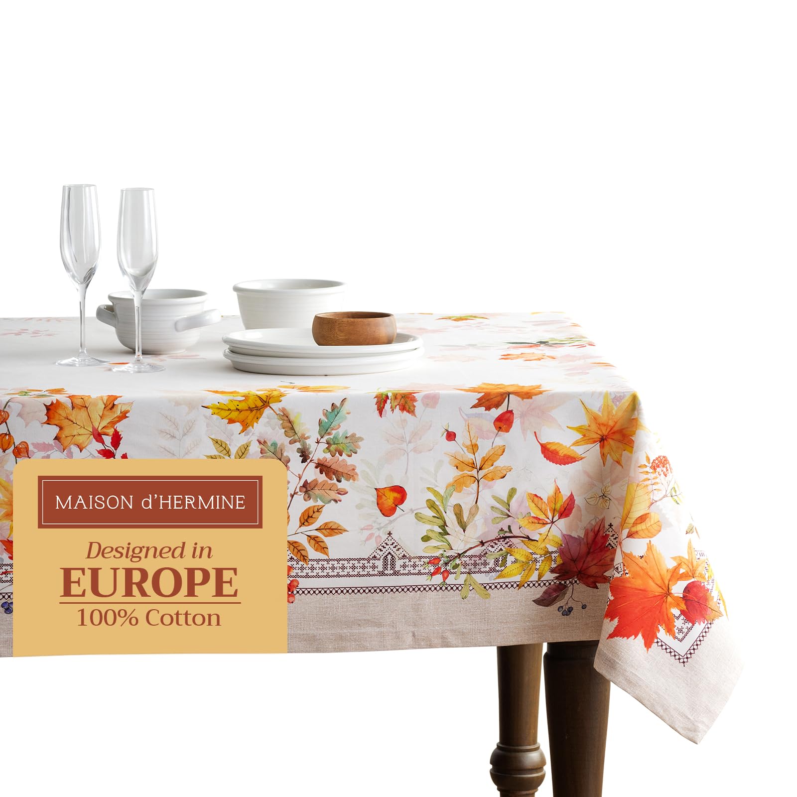 Maison D' Hermine 100% Cotton Table Cover - 70''X90'' Rectangle Decorative Tablecloth - Washable Tablecloths For Dining, Home, F