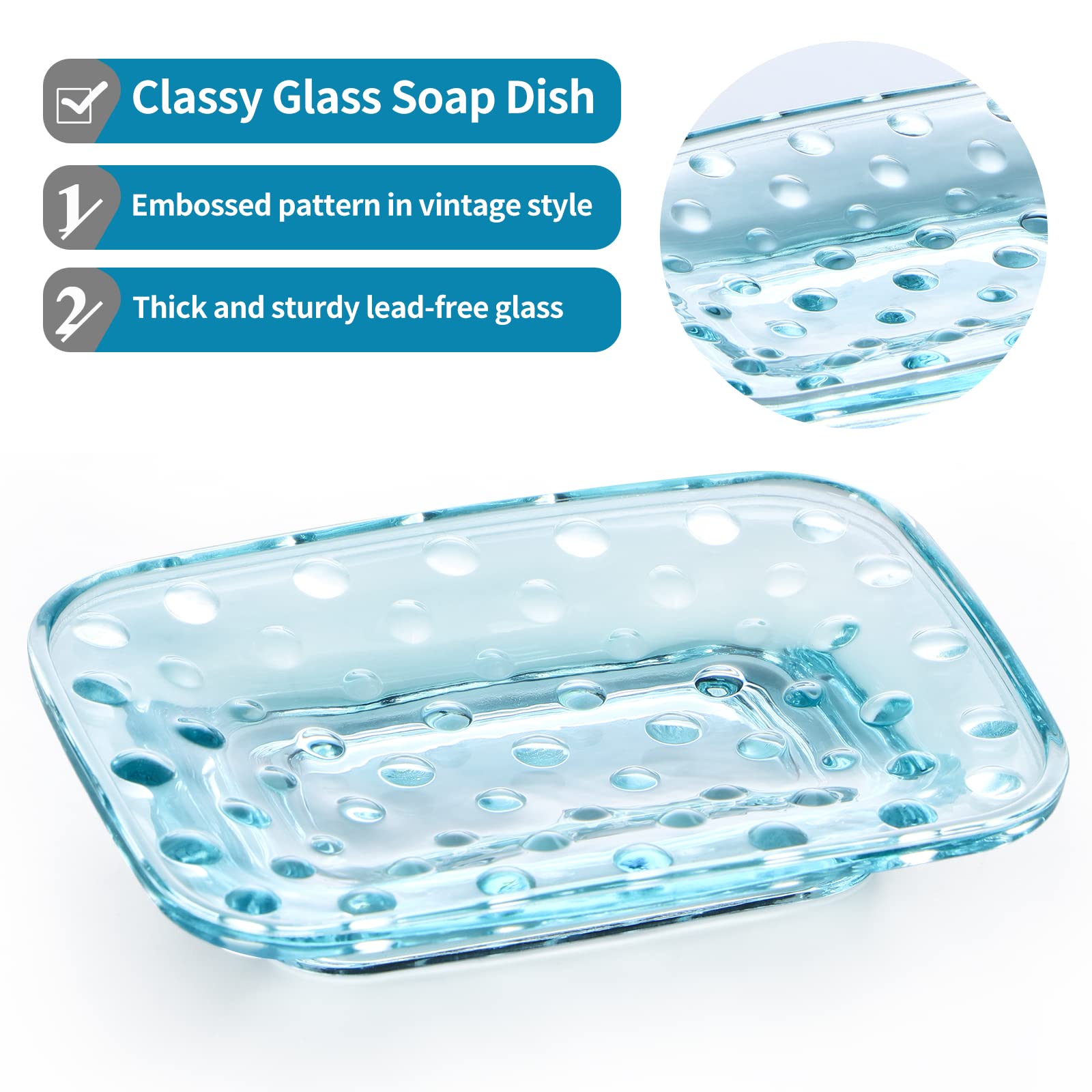 Mdluu 2-Pack Glass Bar Soap Dish, Embossed Bar Soap Holder, Decorative Soap Saver Tray For Shower, Bathtub, Bathroom Sink, Kitch