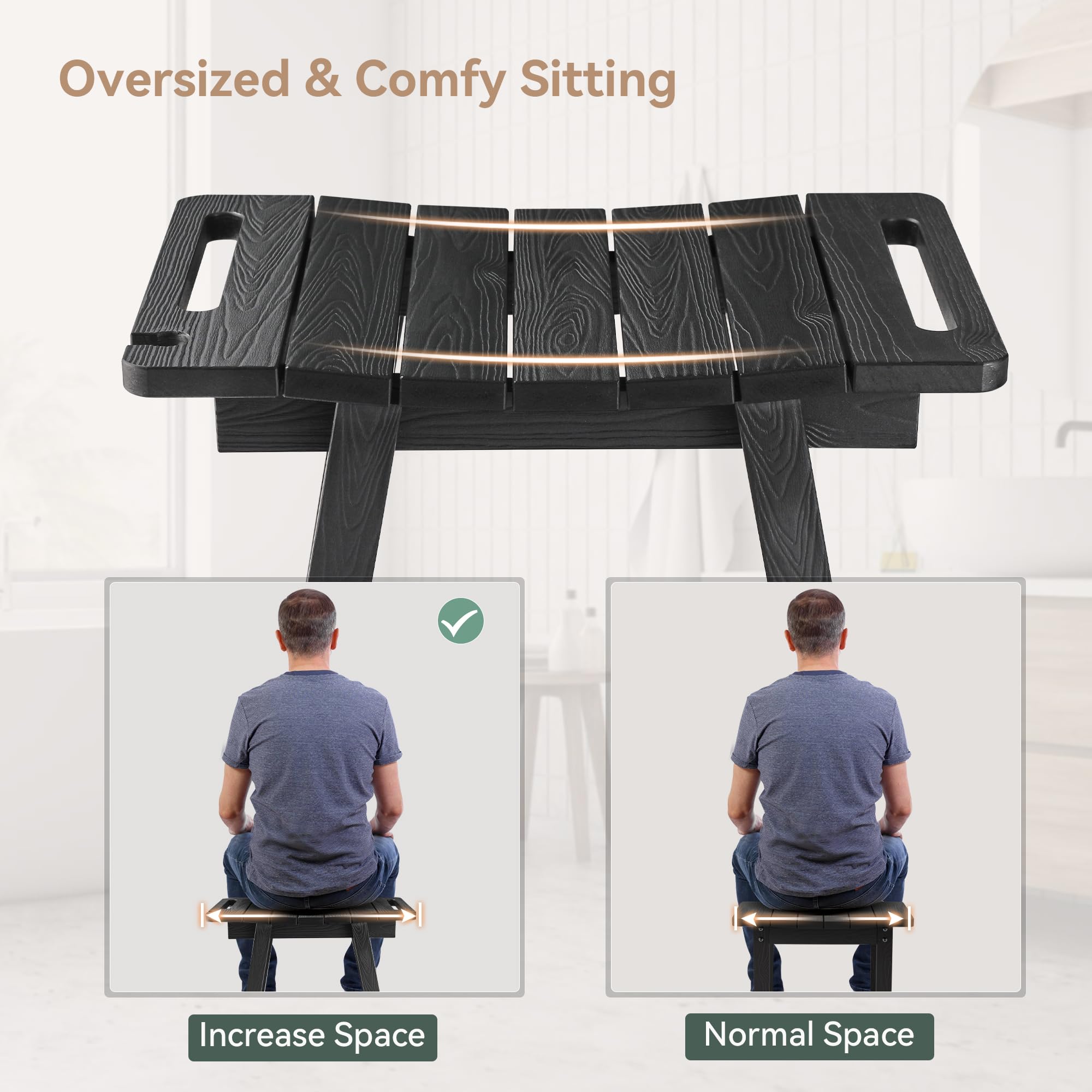 Lue Bona Shower Bench, Hdps Shower Seat With Storage Shelf, Waterproof Shower Chair, Non-Slip Shower Stool For Adults, Elderly,