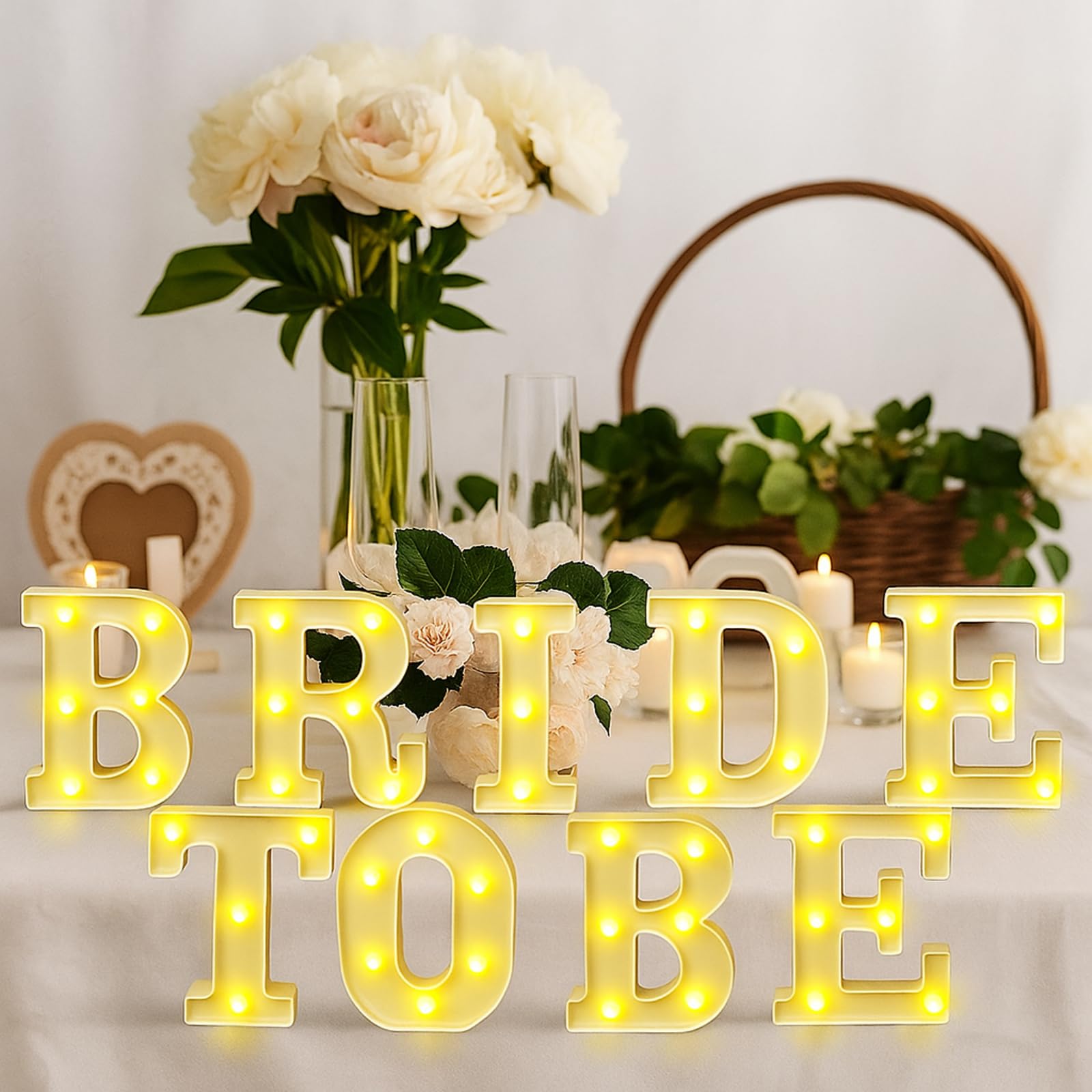Honoson 9 Pcs Bride to Be Sign Lights Bridal Shower Decorations Engage Wedding Decor LED Neon Light for Engagement Wedding Bache