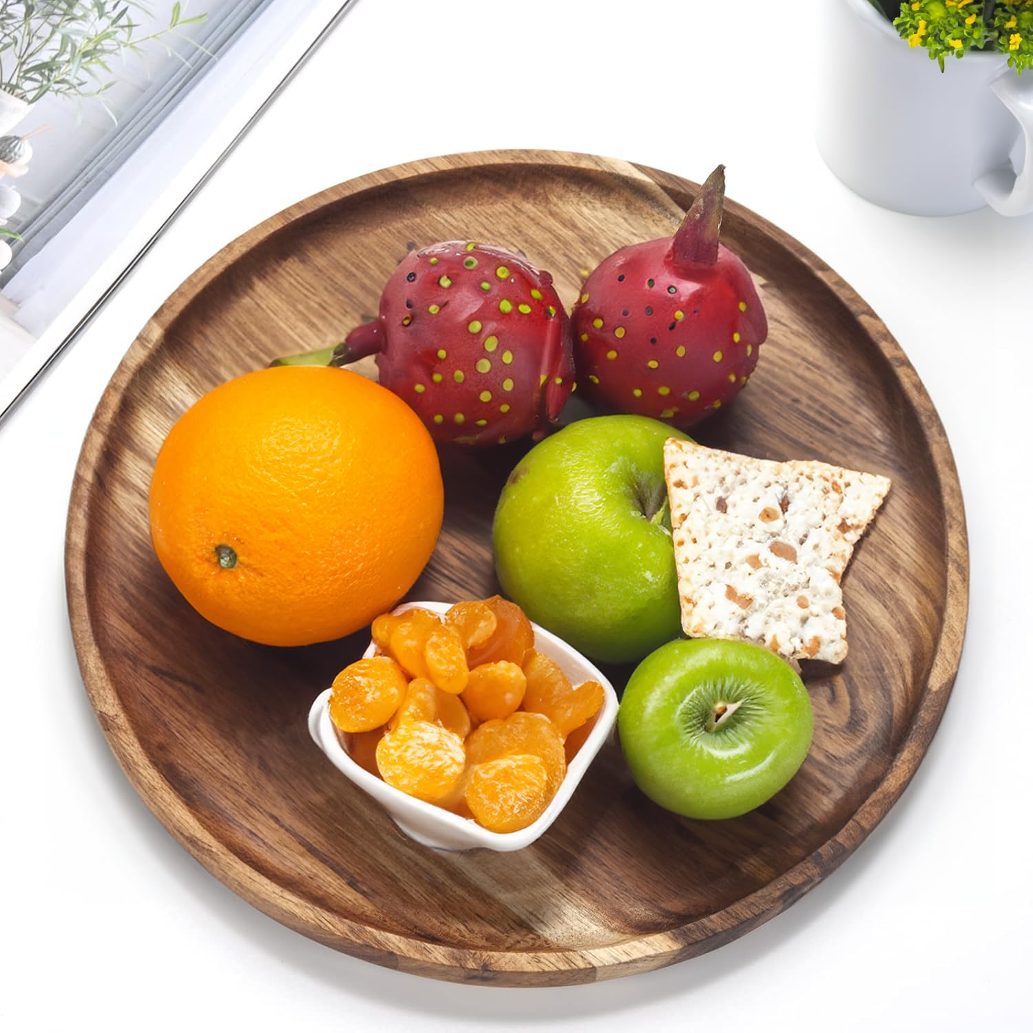 Husnain Wooden Round Serving Acacia Plates | Appetizer Charcuterie Board  Breakfast Decorative Tray Dining Table Home  Wooden 