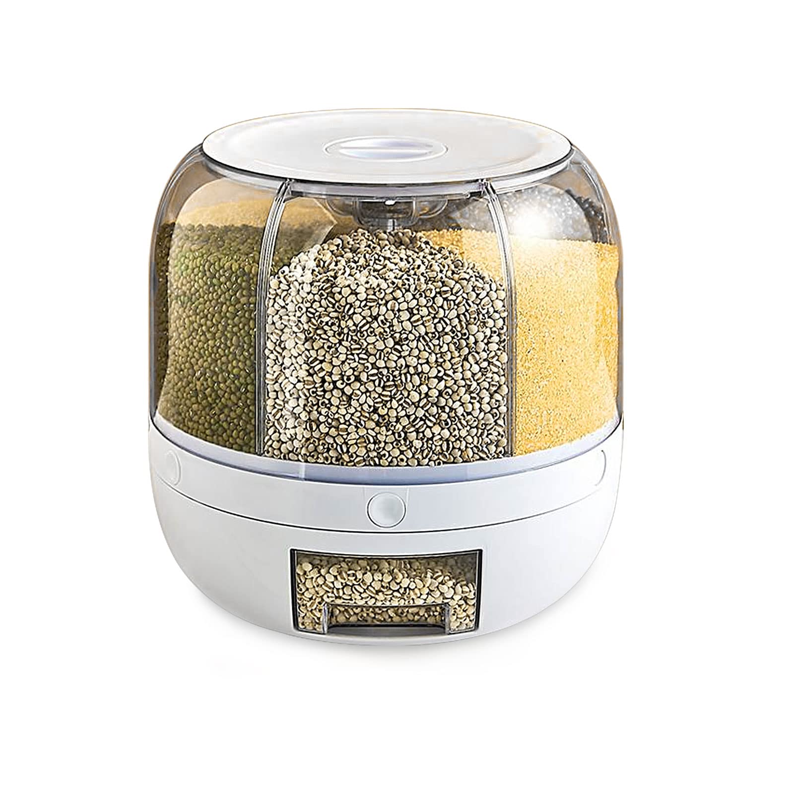 Sabuidds Rotating Grain Dry Food Dispenser Countertop - 6 Grids Cereal Tank Dispenser For Lentils, Rice, Beans - Kitchen Pantry