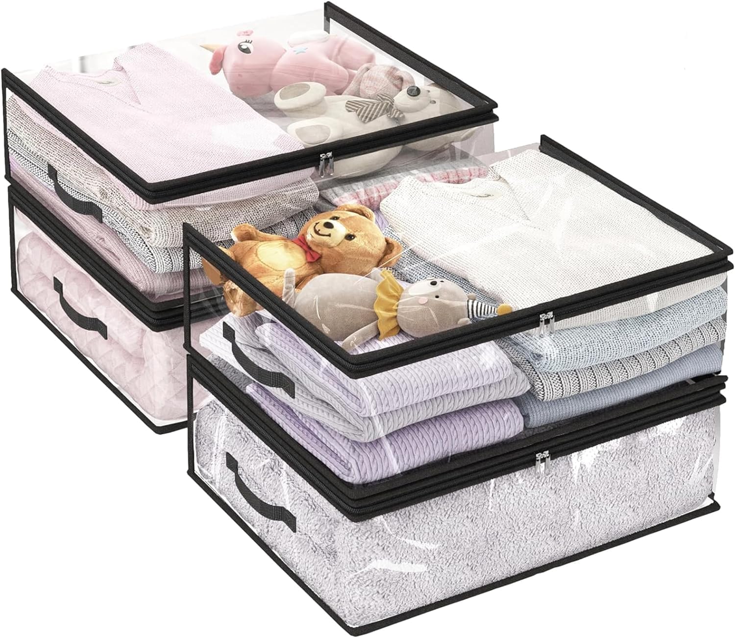 Takiva Transparent Plastic Clothes Storage Bag (Pack Of 4) | Clothes Organiser For Wardrobe | Saree Covers With Zip |Saree Organ