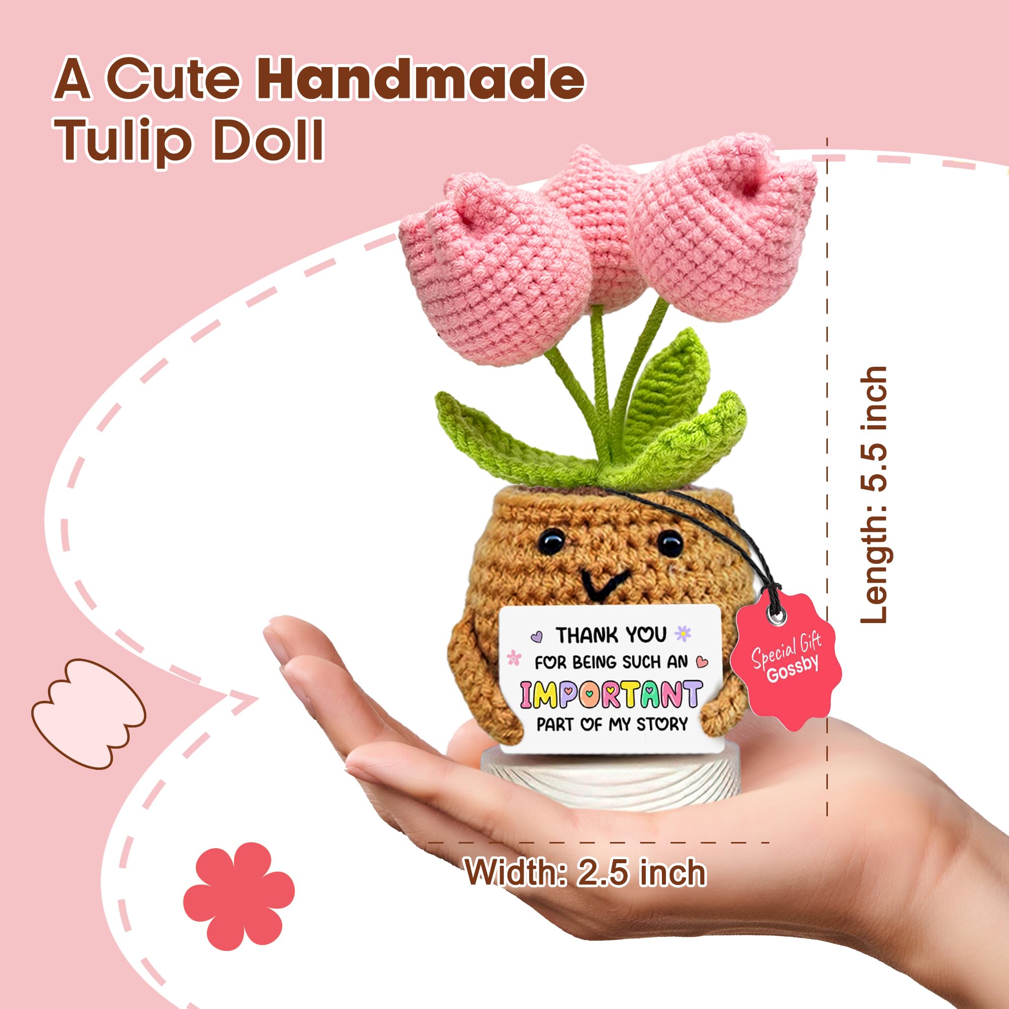 Gossby Handmade Positive Tulip Flower Crochet - Thank You for Being an Important Part- Thank You Gift for Women - Appreciation,