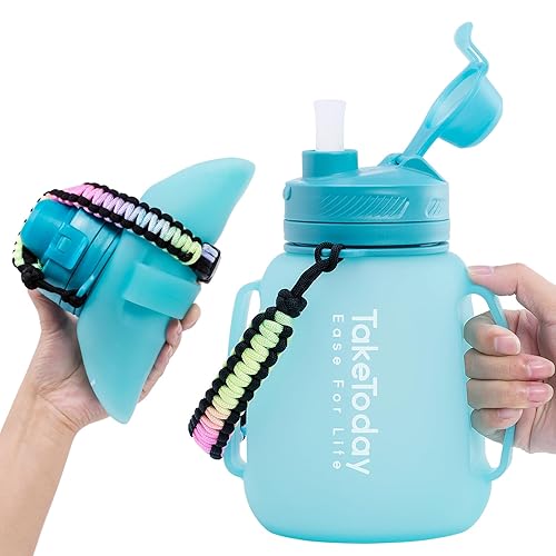 Taketoday Collapsible Water Bottles 40 Oz Gallon Motivational Water Jug With Straw 1.2L Silicone Sports Water Bottle With Time M
