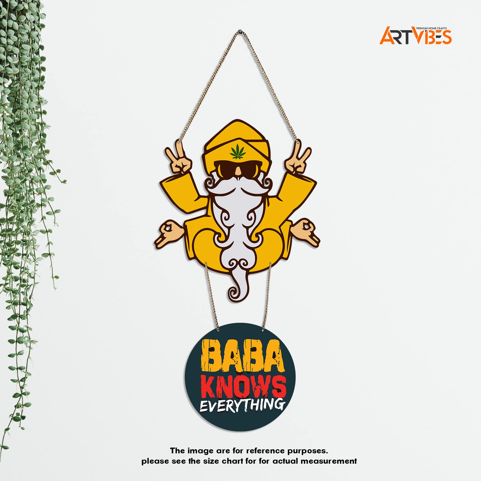 Artvibes Baba Knows Printed Wooden Wall Hanger with Quotes for Home Decor | Office | Gifts | Living Room | Bedroom | Wood Decora