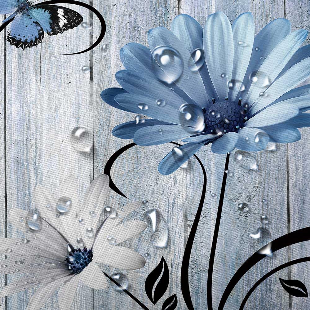 Rustic Farmhouse Floral Shower Curtain, Farm Boho Blue Daisy Flowers And Butterfly On Country Wooden Shower Curtain For Bathroom