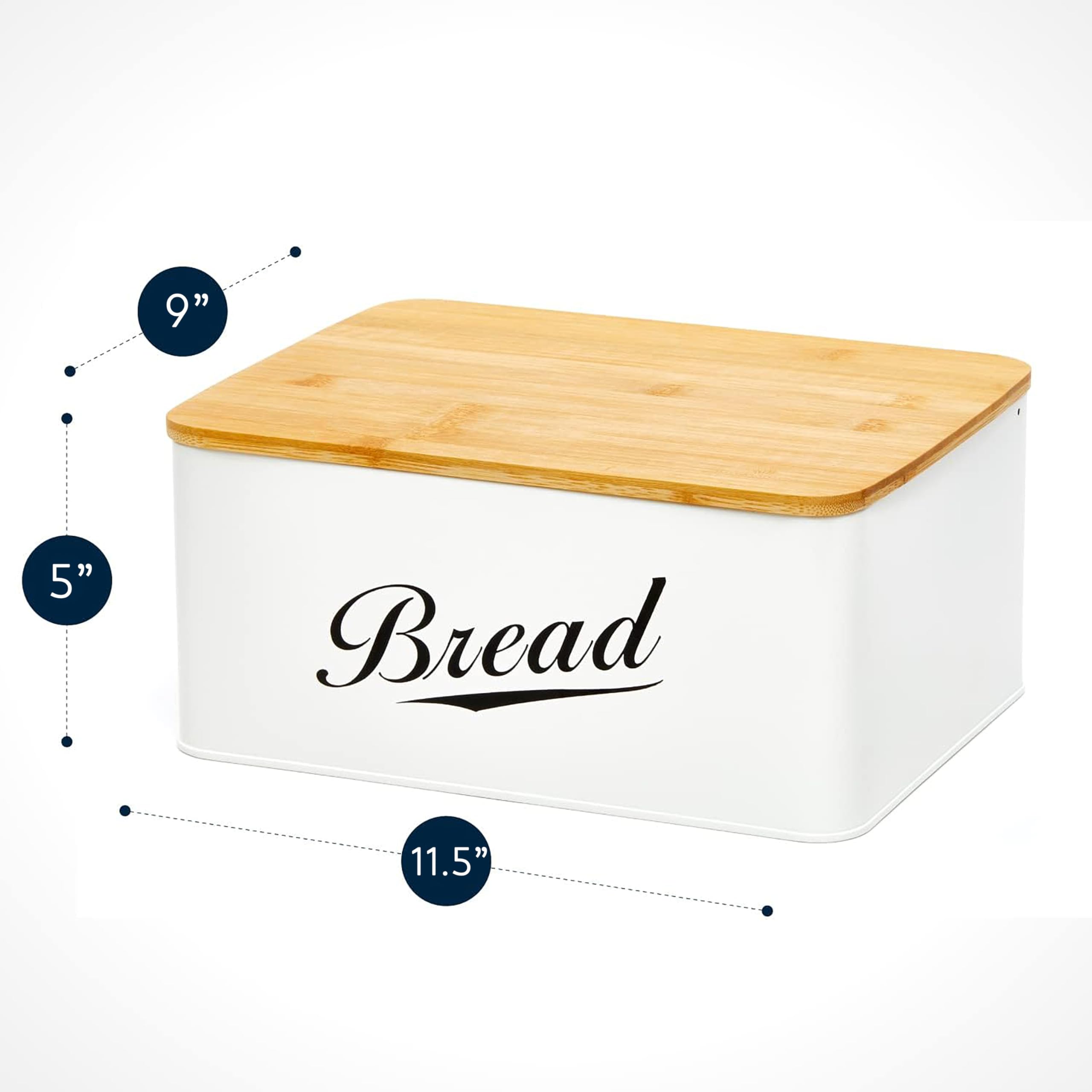 Royalhouse Modern Metal Bread Box With Bamboo Cutting Board Lid, Bread Storage Container For Kitchen Counter, Vintage Kitchen De