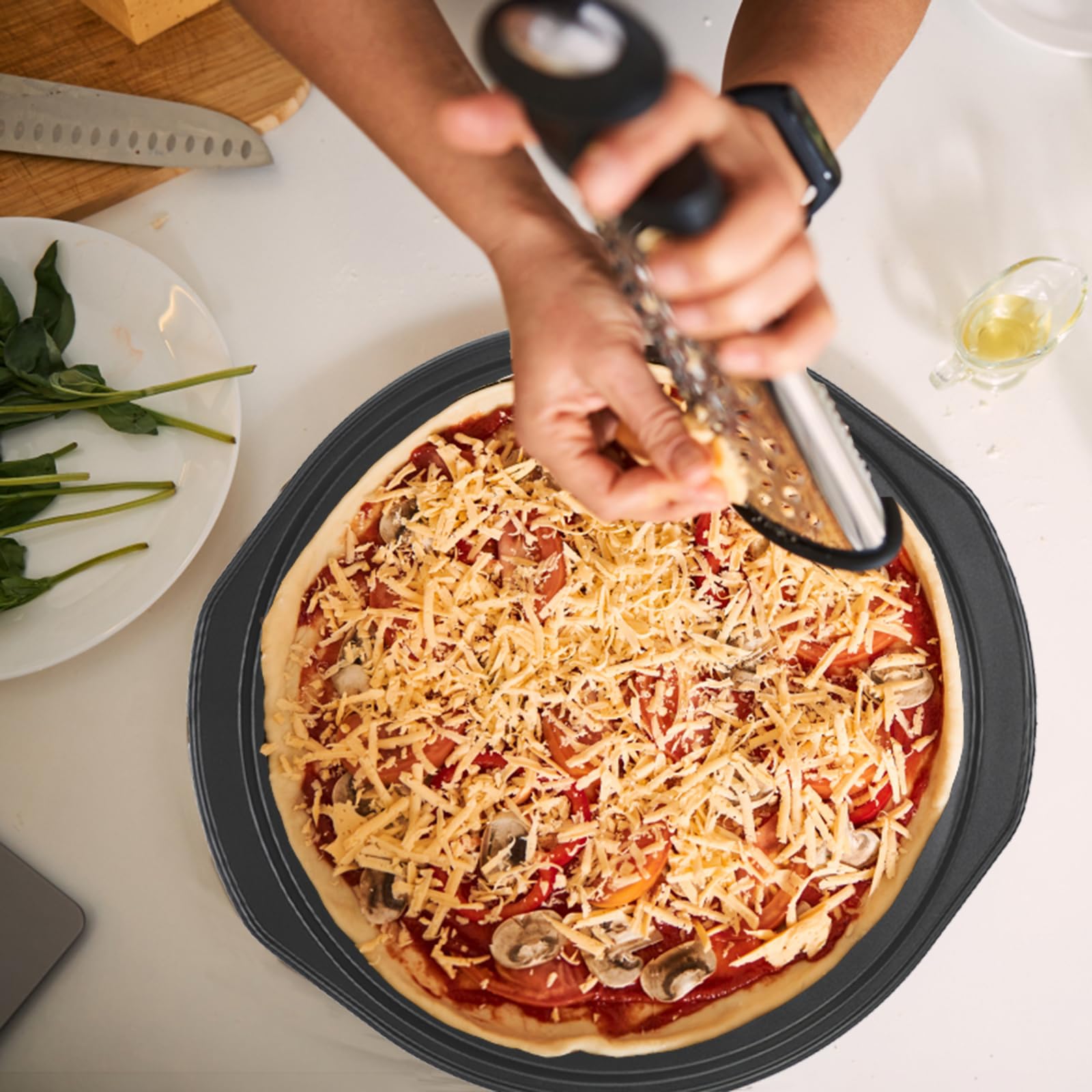 Topzea 3 Pack Pizza Tray For Oven, 12 Inch Non-Stick Carbon Steel Pizza Pans With Holes & Handles, Crisper Pans Round Cookie Bak