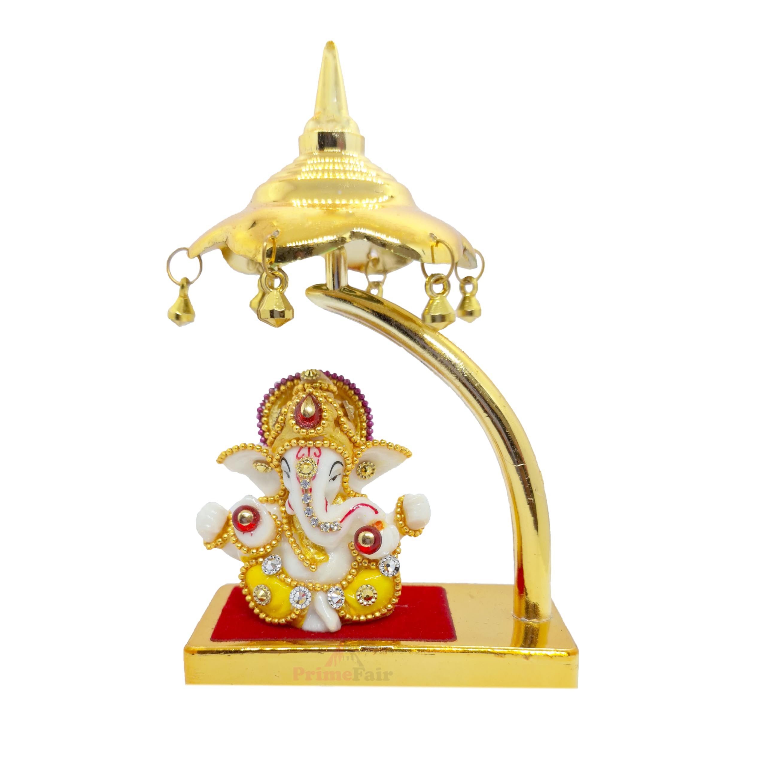 Primefair Gaddi Ganesh Idol For Car Dashboard Lord Ganesha Fiber Showpiece For Dash Decor, Home Gifts With Gold Plating (Ganesha