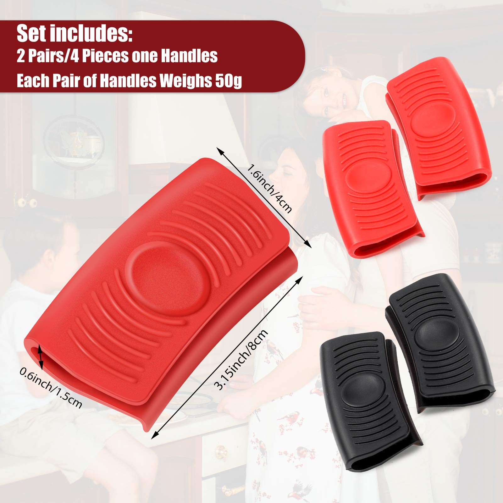 2 Pairs Silicone Assist Handle Holder Heat Insulated Hot Pot Grip Handle Cover Sleeve Grip For Cast Iron Woks, Pans, Griddles, S