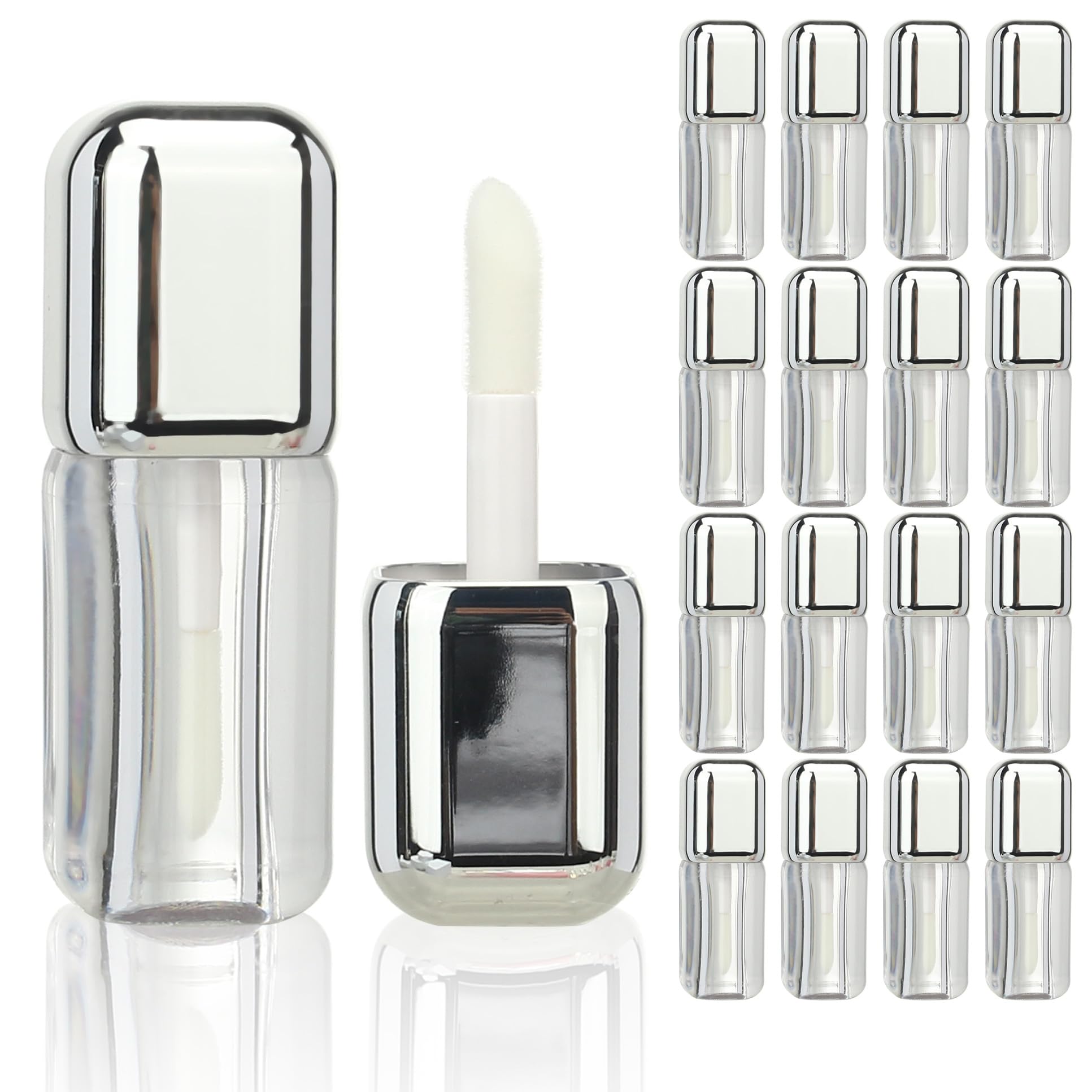 COSIDEA 16pcs Silver 5ml Square big wand lip gloss tubes for DIY lipgloss containers tubes with large doe foot applicator