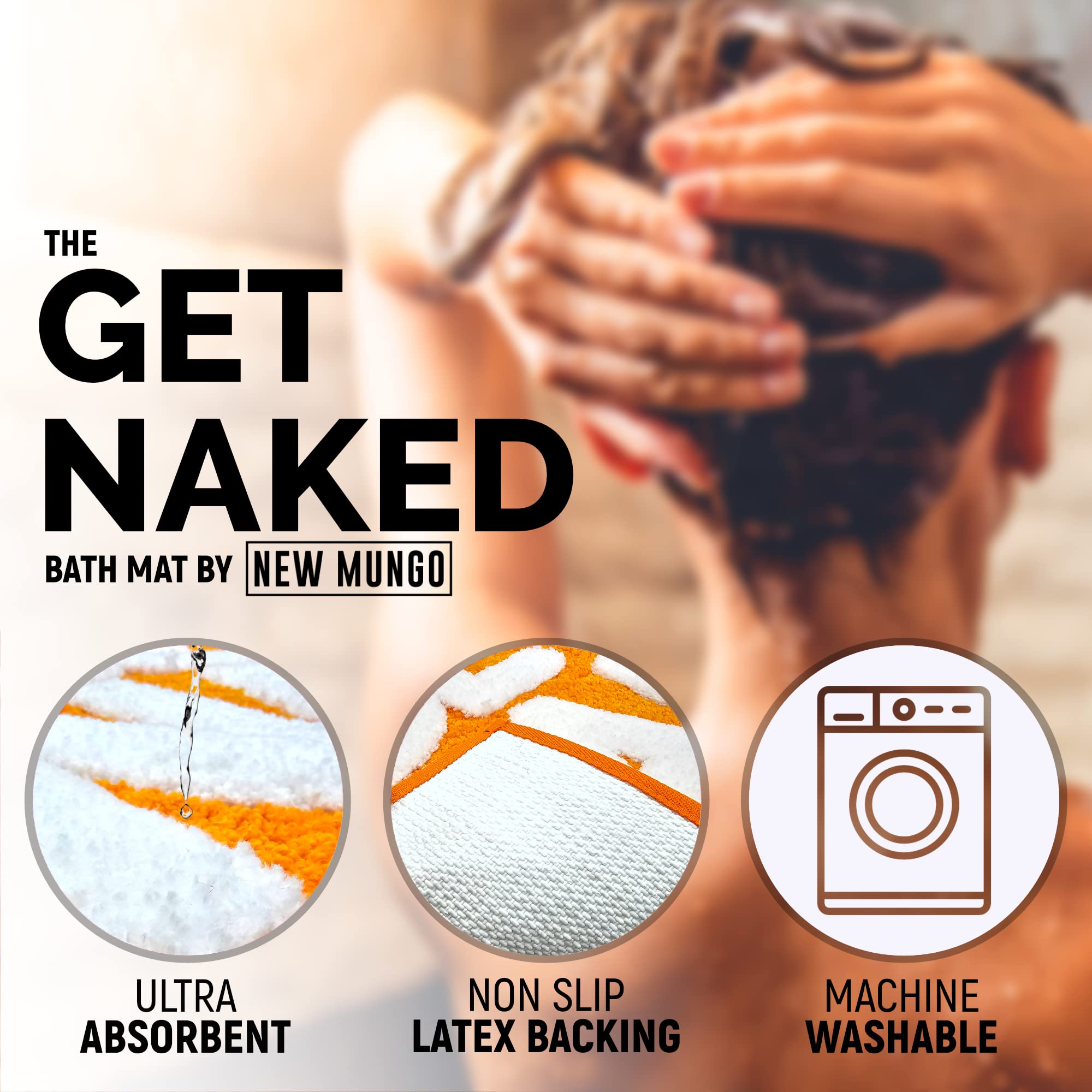 New Mungo Get Naked Bath Mat Orange - Cute Bathroom Rugs  Cute Bath Mat  Apartment Decor  Funny Bath Mat  Fun Bath Mat  Shower Rug  Get Naked Rug  Orange Bathroom Rugs with White Letters - 31'' x 20''