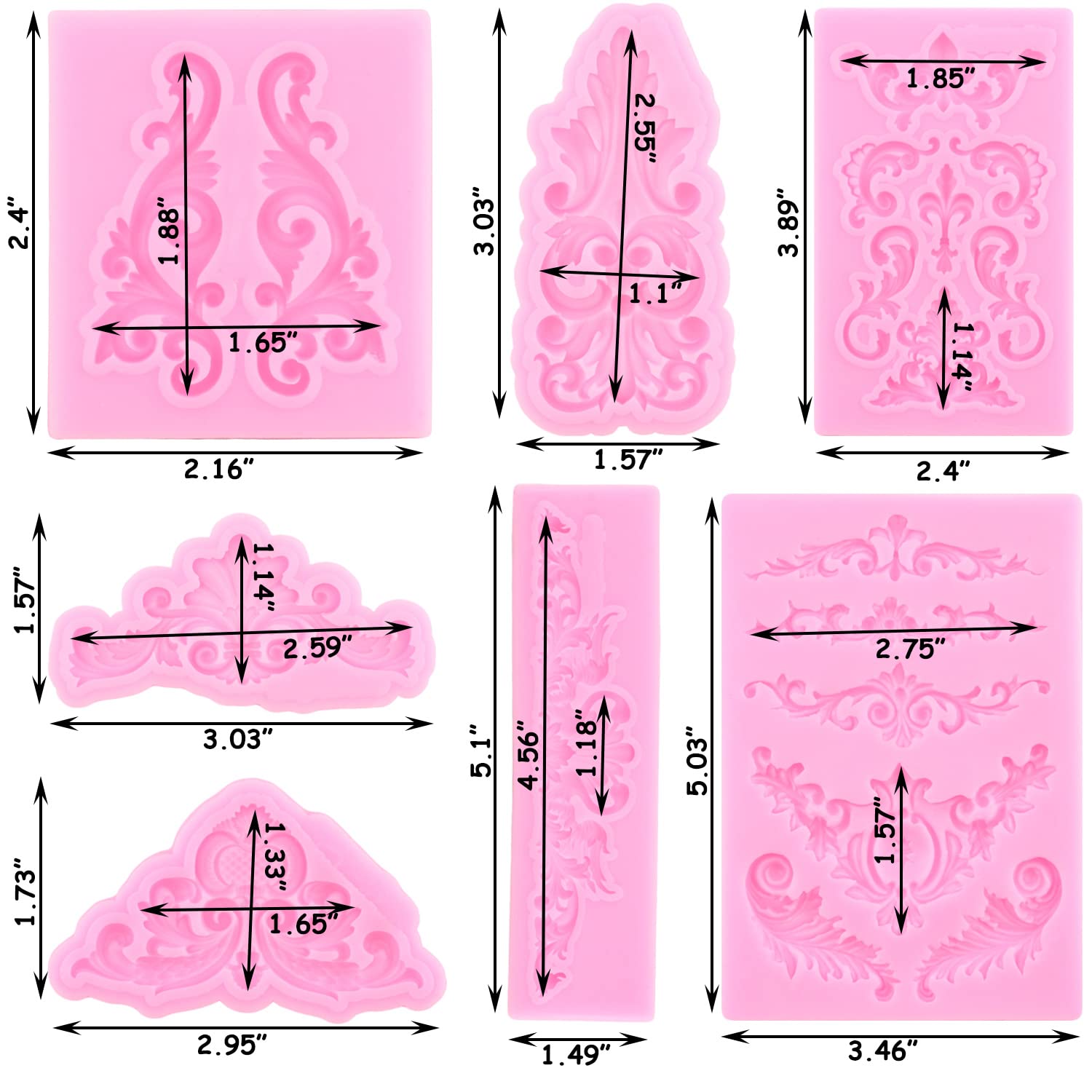 Zixiang Baroque Style Curlicues Scroll Lace Silicone Fondant Molds Relief Flower Mold Filigree Mold For Cake Decorating Cupcake
