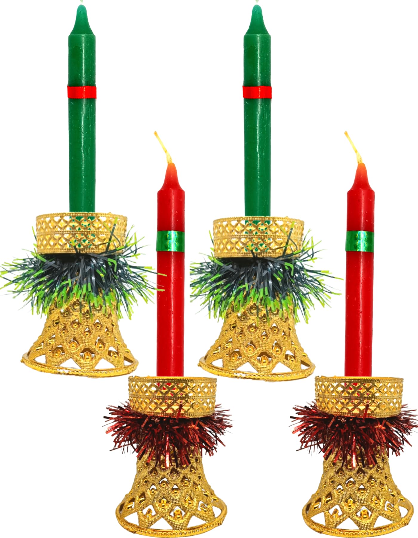 Quarya Decorative Candles Round Merry Christmas Wax Candles with Candle Stands Holders for Xmas Red Green Santa Candles for Home