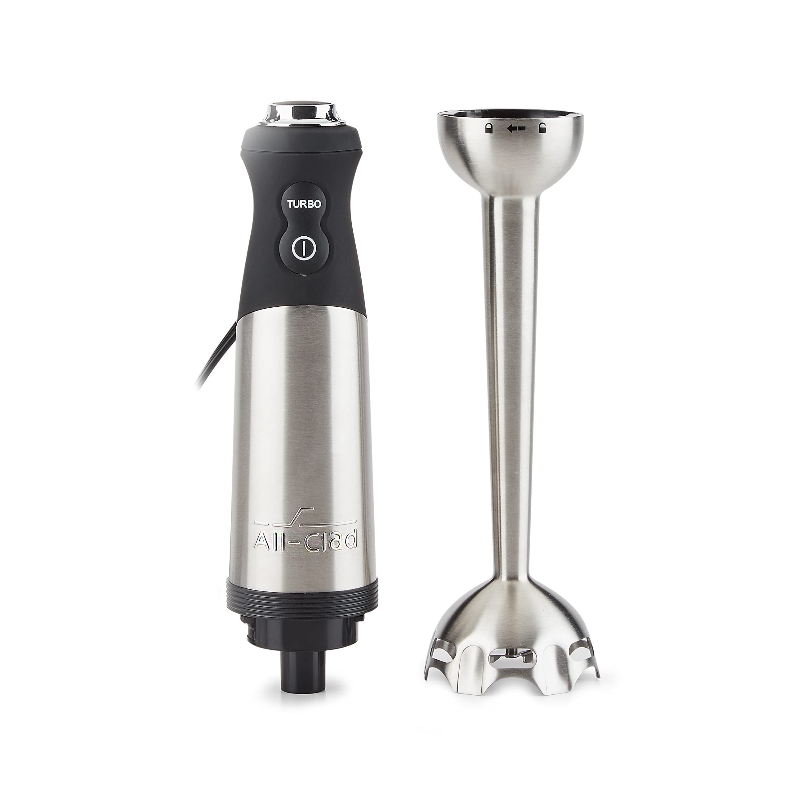All-Clad Electrics Stainless Steel Immersion Blender 2 Piece Turbo Function 600 Watts Detachable, Variable Speed Control, Hand B