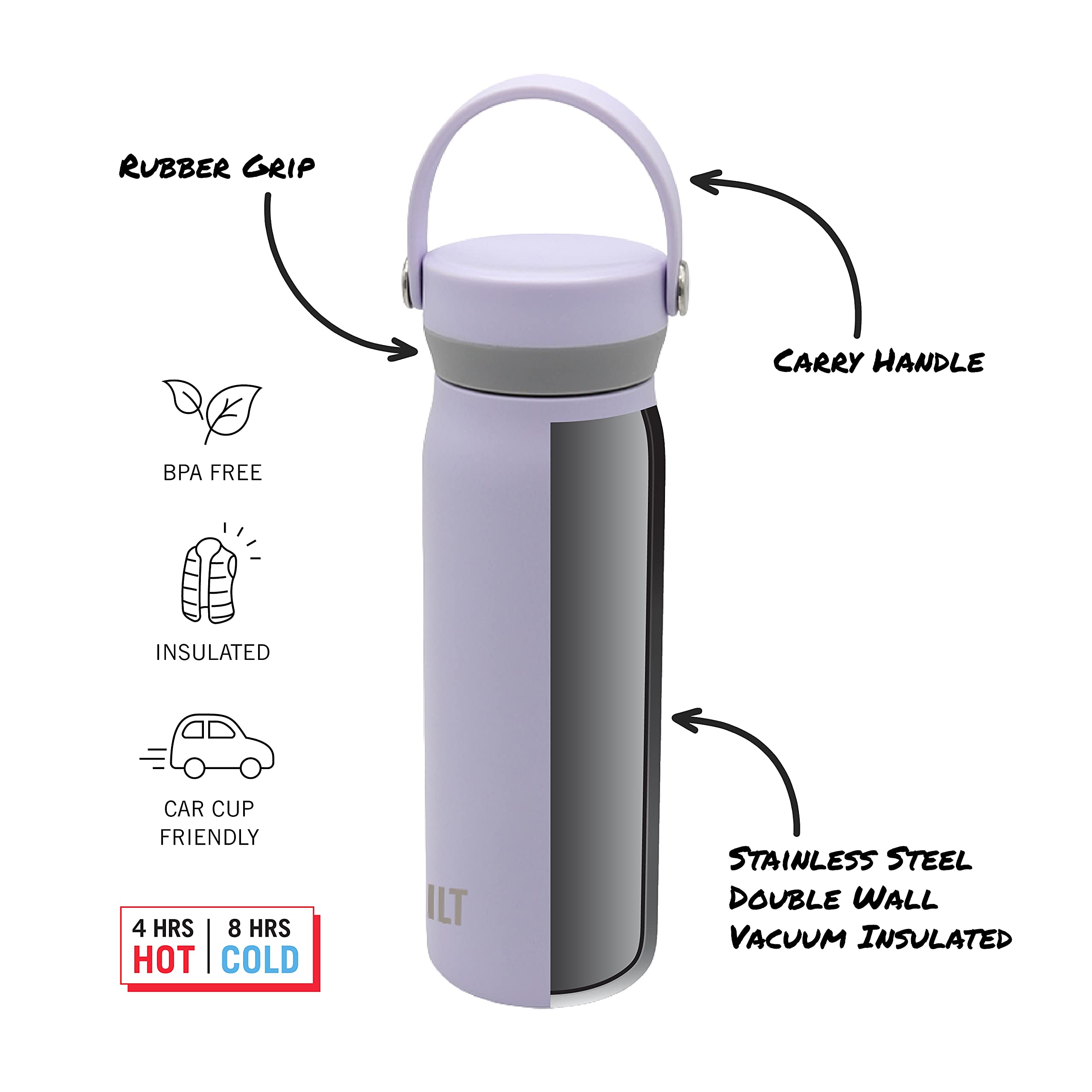 Built Cascade Double Wall Vacuum Insulated Stainless Steel Wide Mouth Water Bottle With Comfort Grip And Carry Handle Lid, 20 Ou