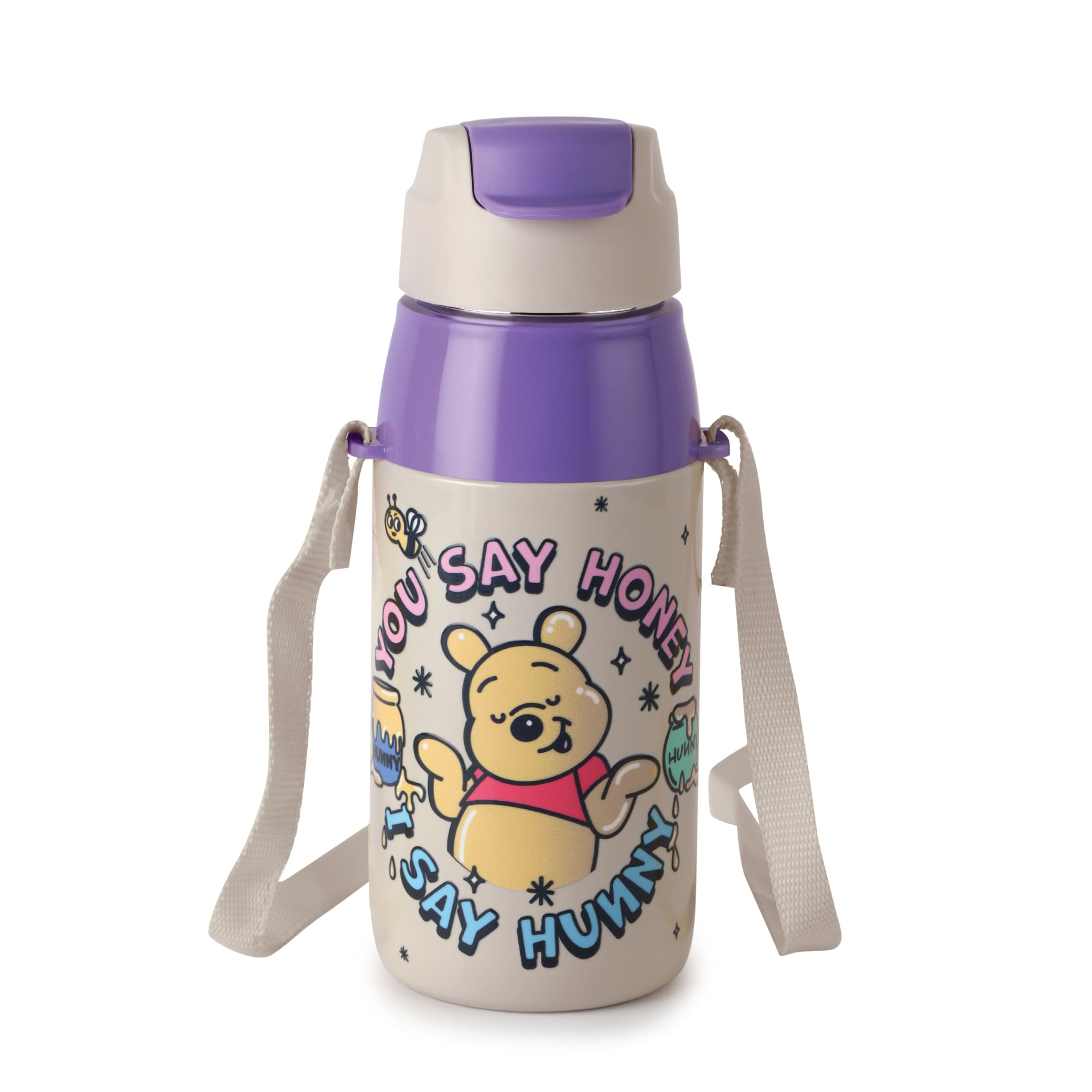 Cello Kidzbee Era Hunny Bear Inner Steel Insulated Kids Water Bottle, 400 Ml, Off White | Leakproof Easy To Open Flip Top Cap Wi