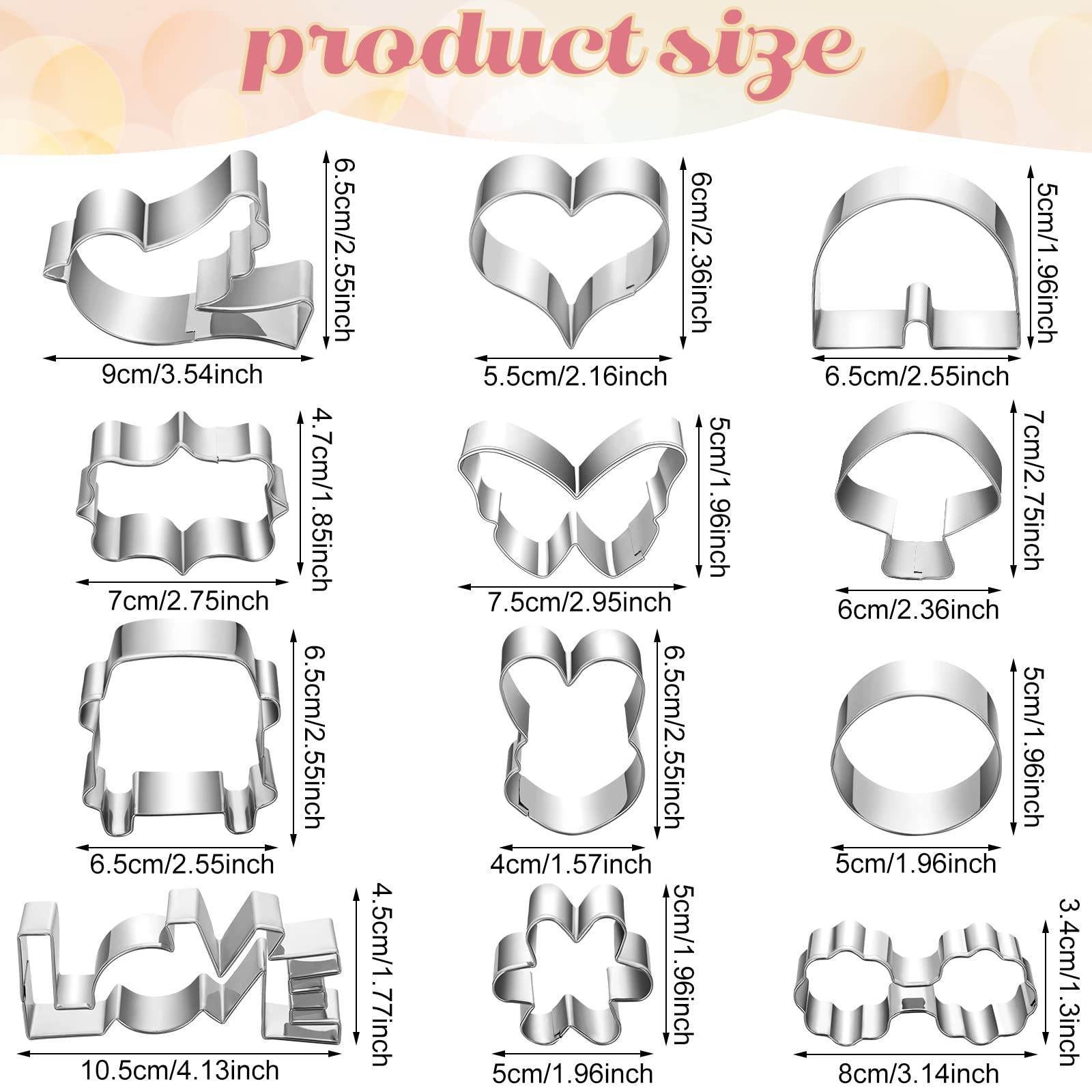 12 Pcs Back To School Groovy Cookie Cutters Set Stainless Steel Cookie Molds Bus Butterfly Heart Flower Cookie Cutters Kitchen B
