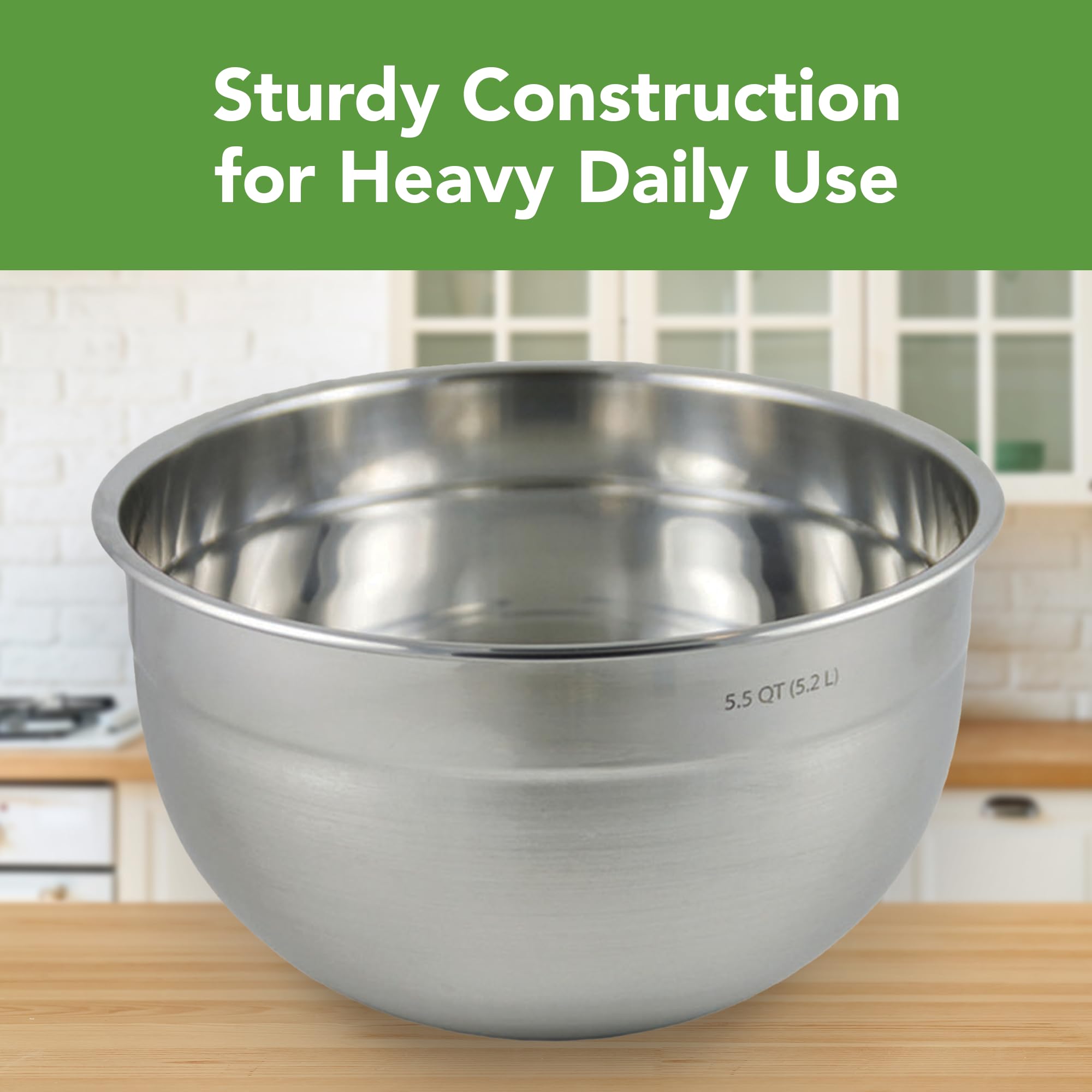 Tovolo Stainless Steel Mixing Bowls, 5.5 Qt - Metal Nesting Mixing Bowl With Rounded Lip For Easy Pour & Minimal Mess - Large &