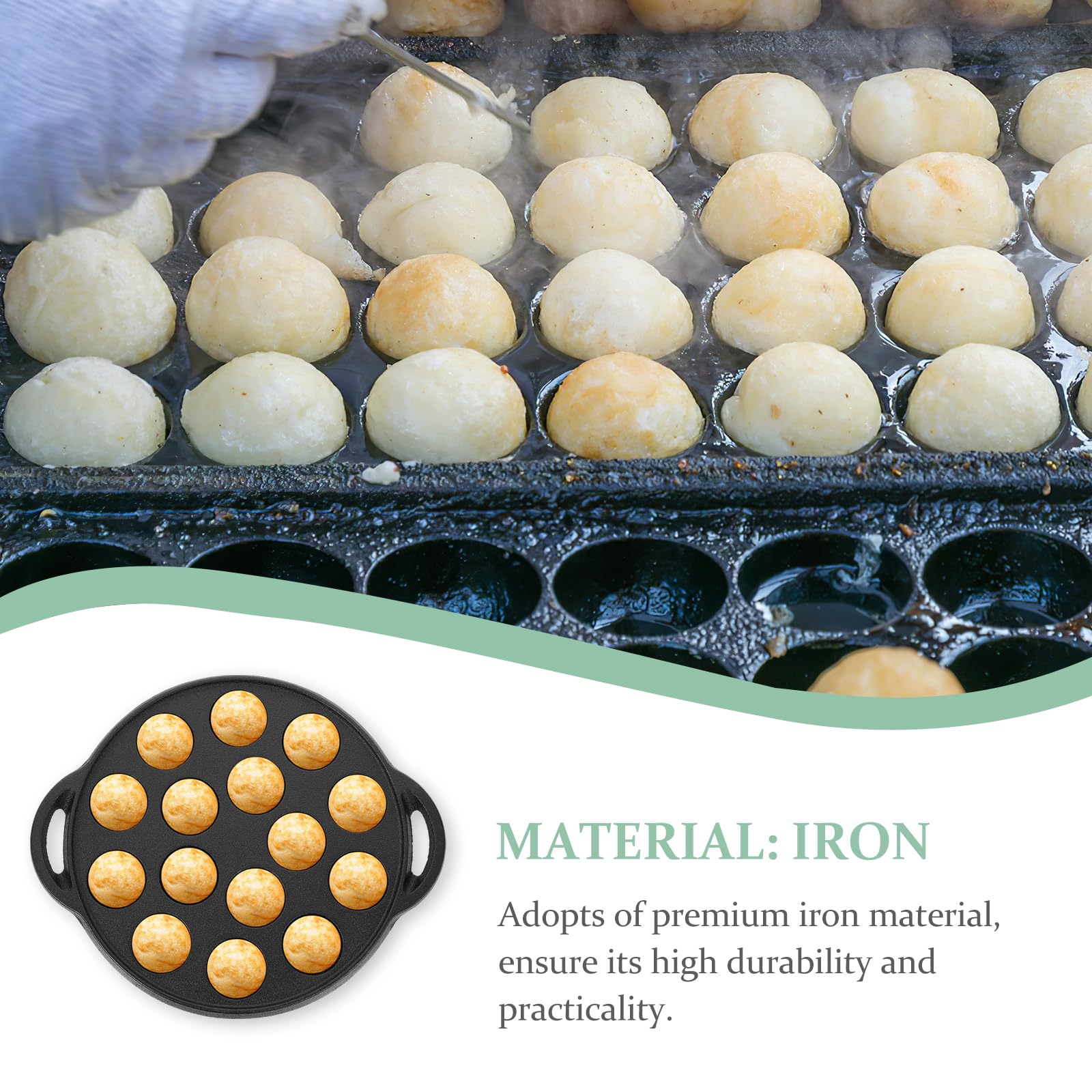 Pre-Seasoned Cast Iron 15-Hole Round Cake Pan Cast Iron Poffertjes Pancake Pan Black Finish Ideal For Baking Cupcakes Brownies B