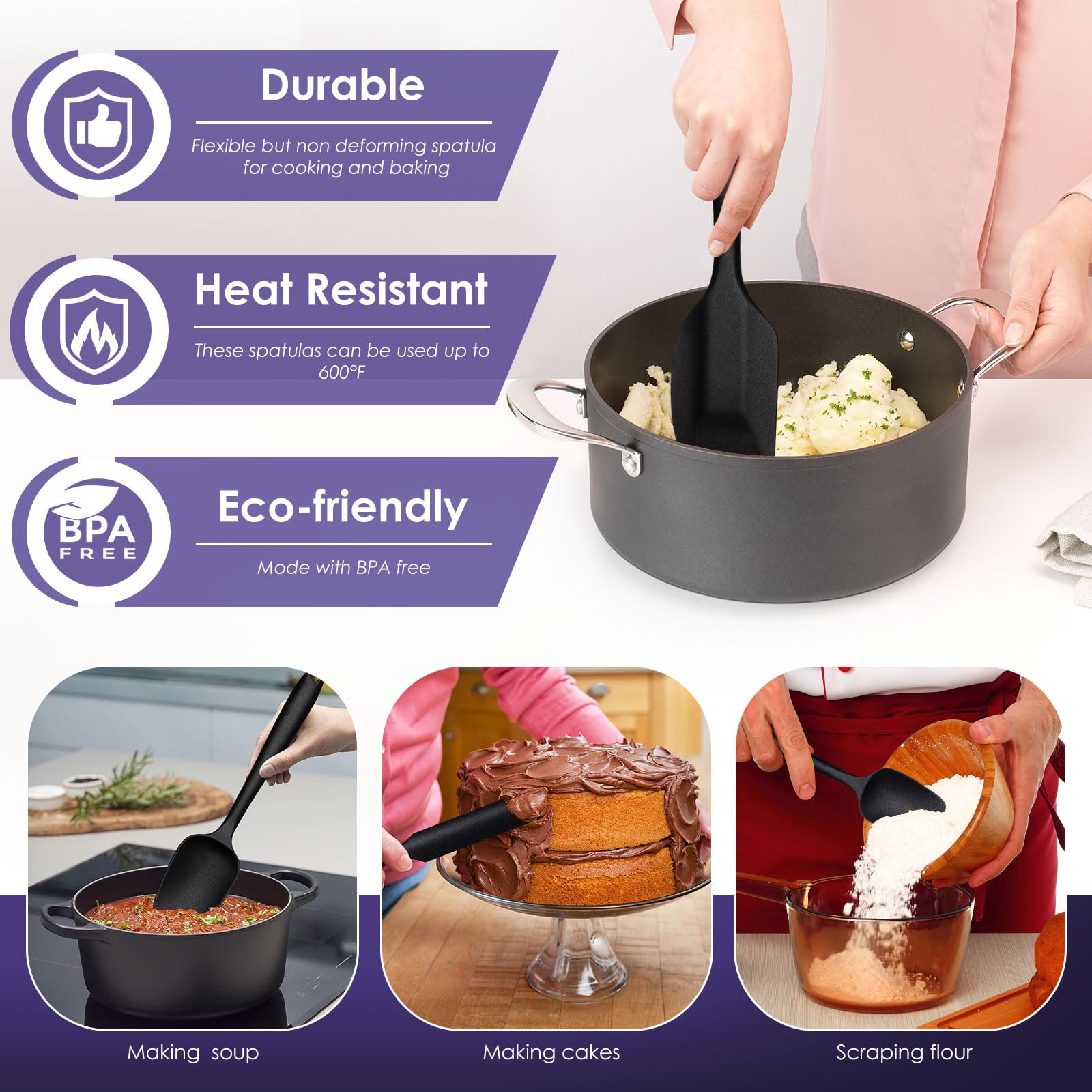 Silicone Spatula Set, 6Pcs Heat Resistant Spatulas For Cooking, Food Grade Silicone Rubber Spatula Set For Baking, Non Stick Dis