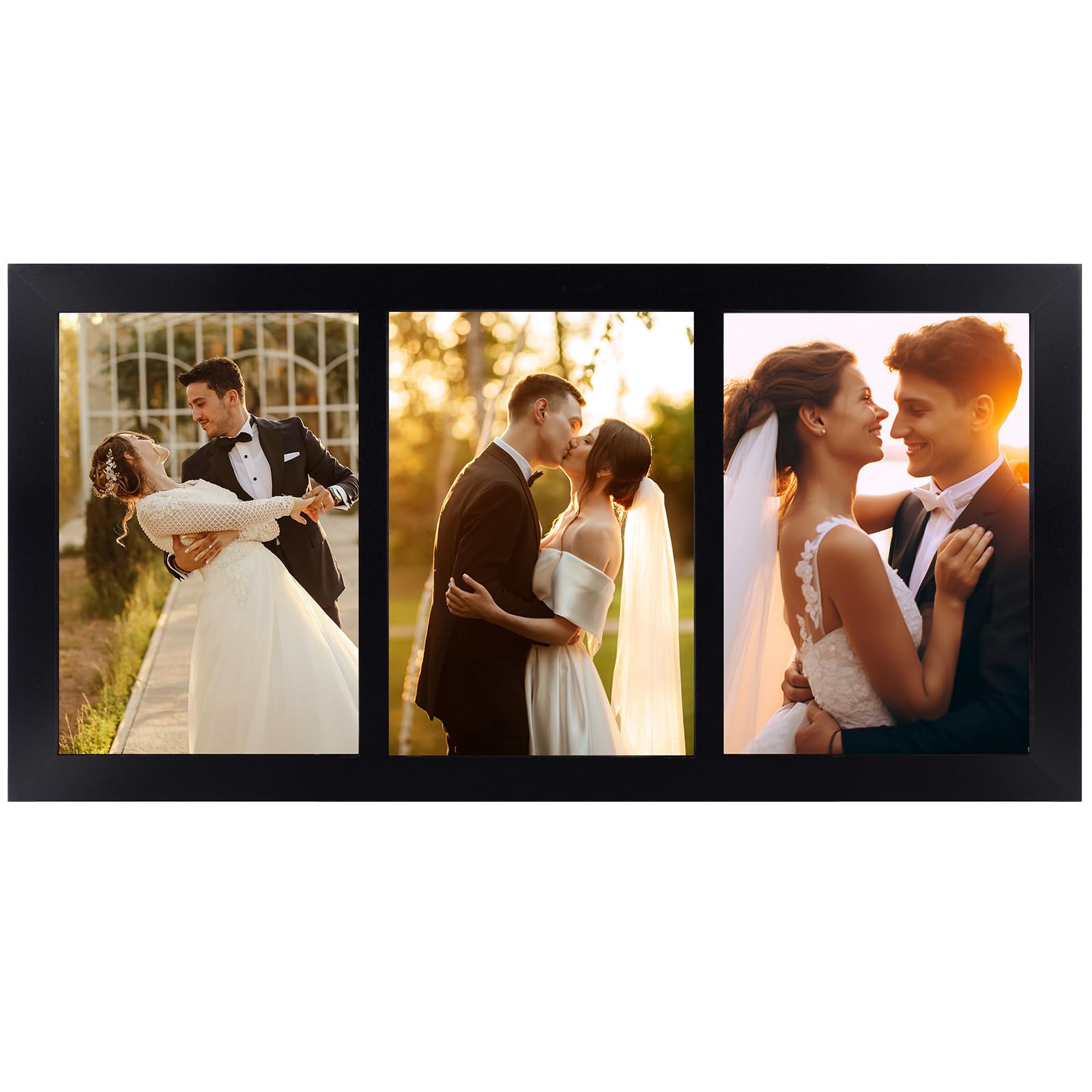 Golden State Art, 5x7 Multiple Picture Frame - Display Three 5x7 Photos - Solid Wood - Real Glass for Wall Mounting (Black, 1 Pa
