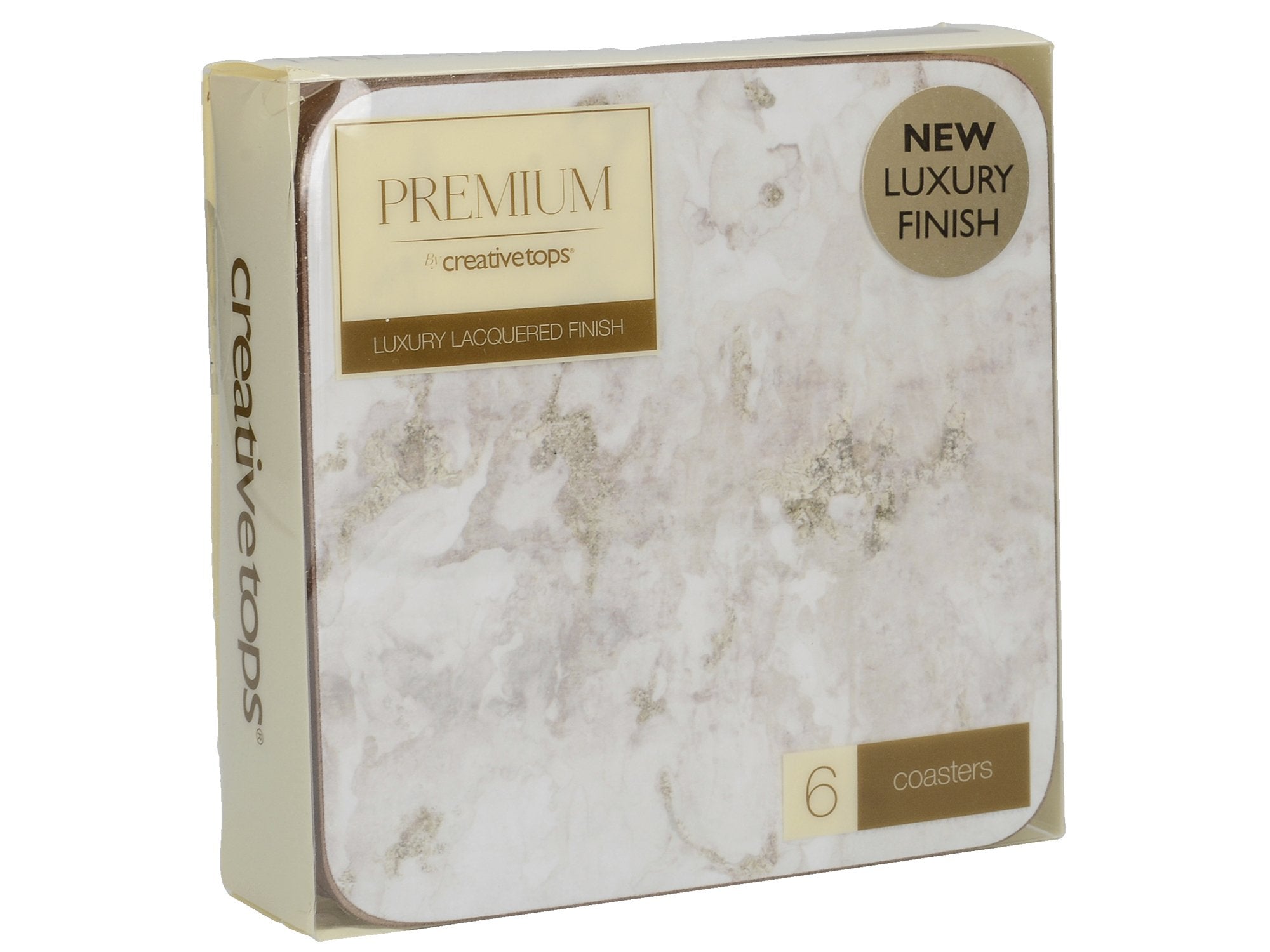Creative Tops 'Grey Marble' Premium Printed Drinks Coasters With Cork Back, 10.5 X 10.5 Cm - Grey/White (Set Of 6)
