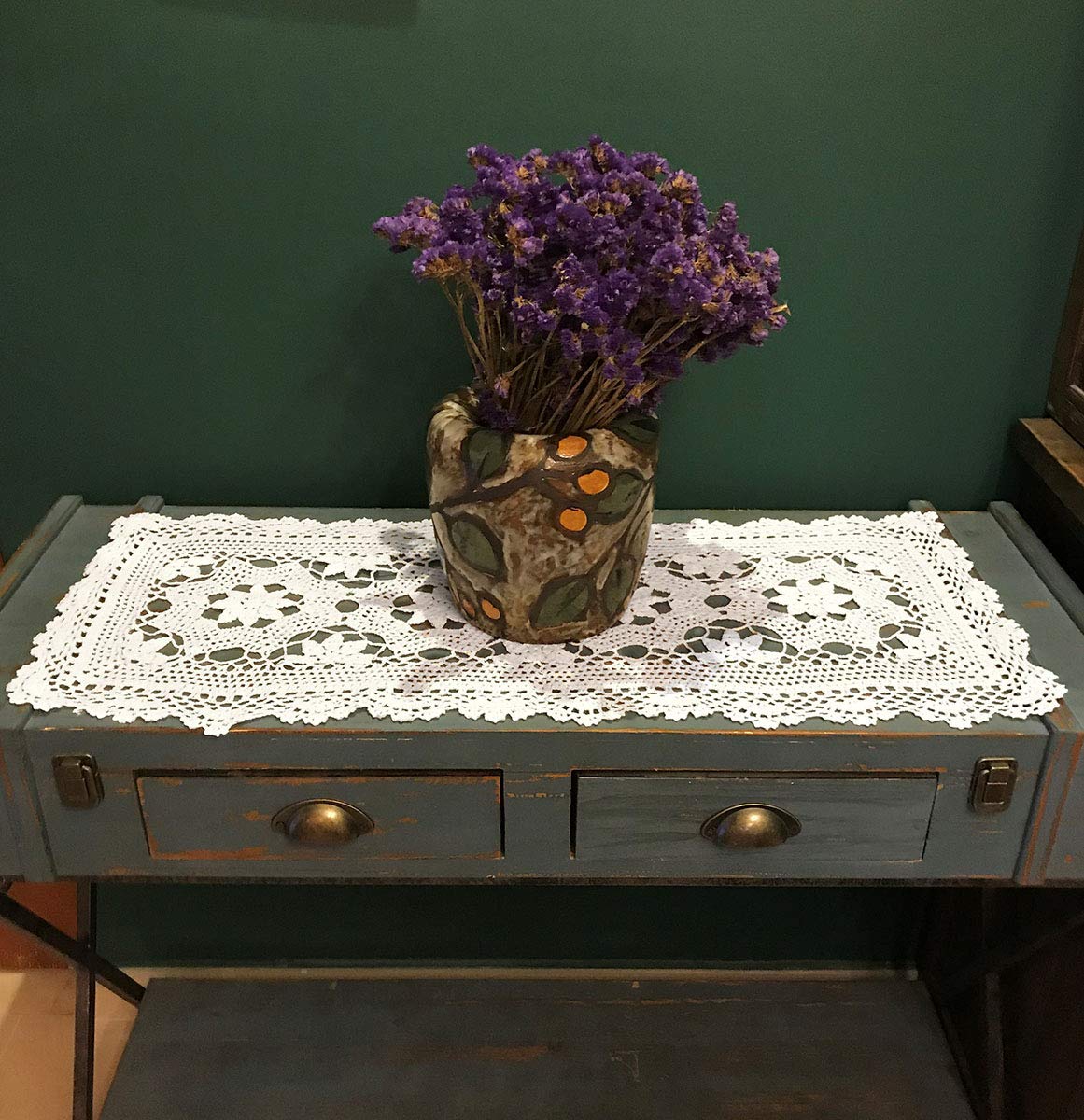 Janef White Handmade Crochet Cotton Table Runner Lace Doilies Doily Rectangle Dresser Scarves,16 By 35 Inches.