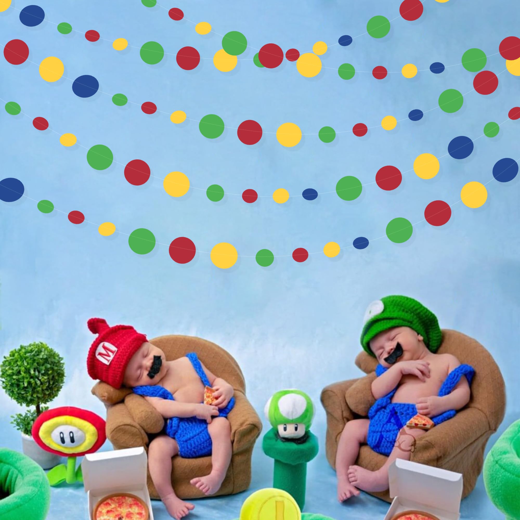 Super Mario Party Decorations Circle Dot Garland Red Blue Yellow Green Hanging Paper Polka Dot Streamer For Birthday Baby Shower