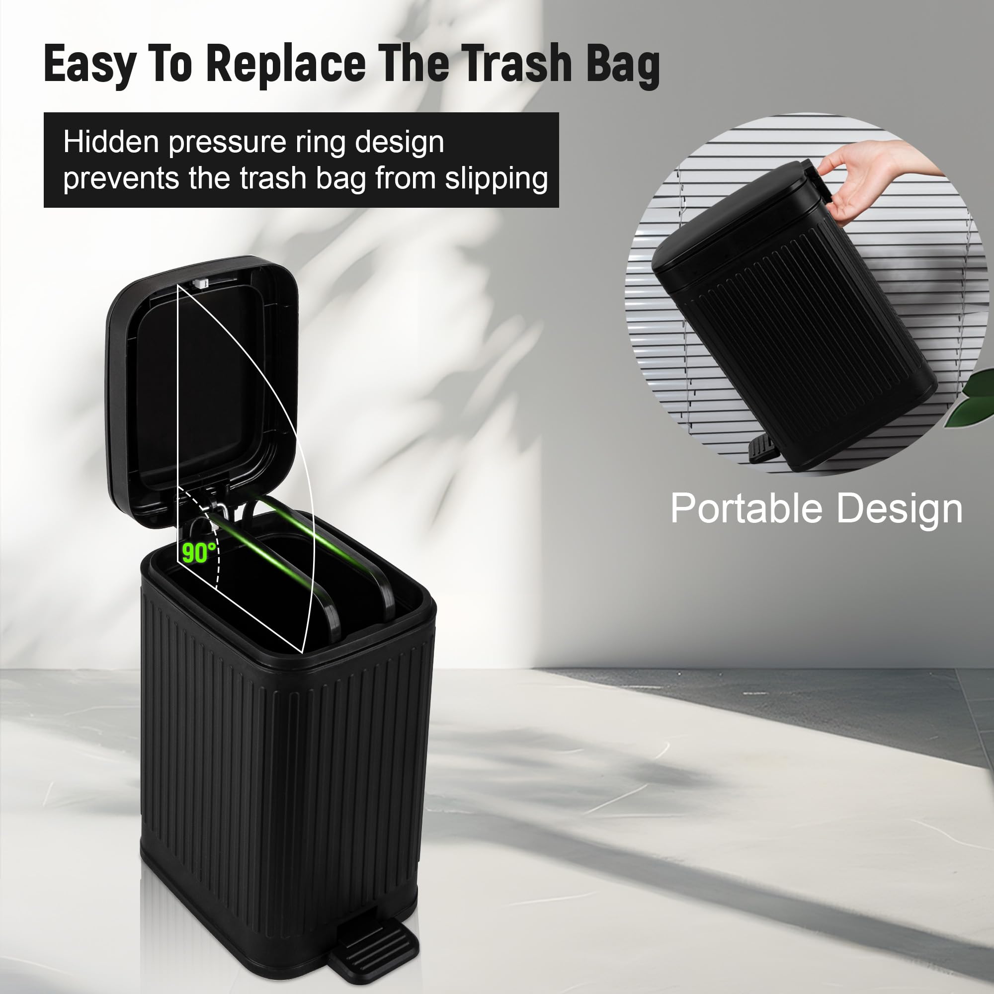 rejomiik Small Bathroom Trash Can with Lid Slim Soft Close Garbage Can Step Wastebasket Container Trash Bin for Office Bedroom K