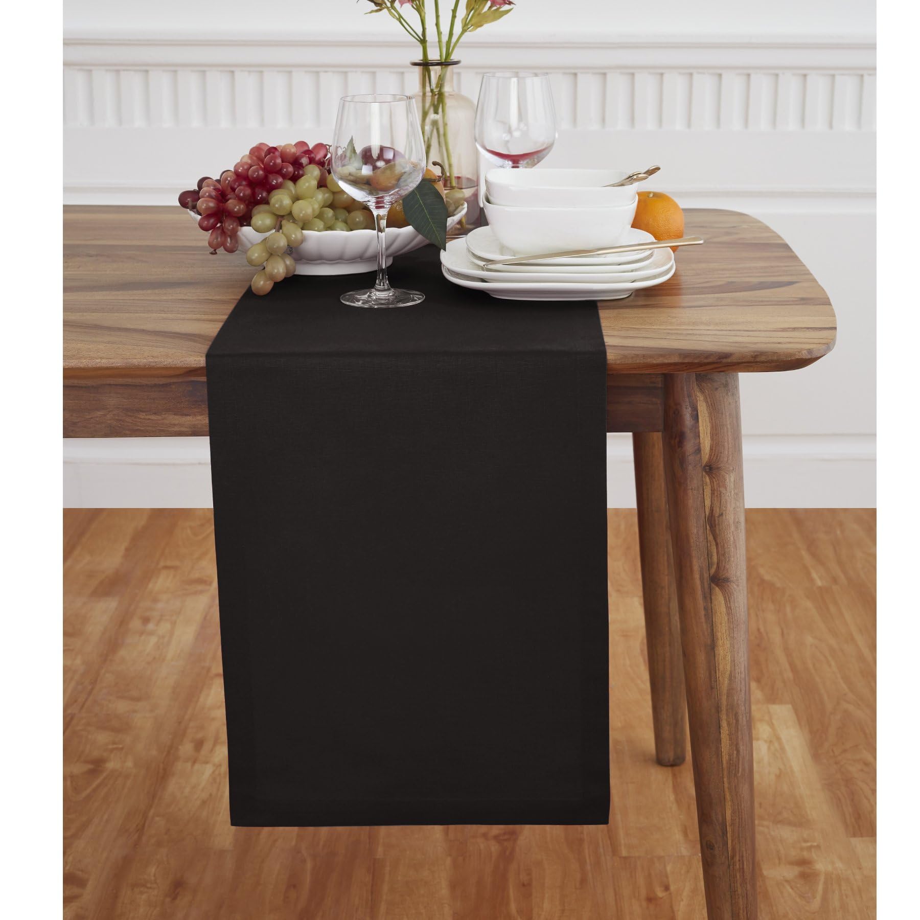 Solino Home Black Table Runner 108 Inches Long - Cotton Linen Table Runner 14 X 108 Inch - Machine Washable Dining Table Runner