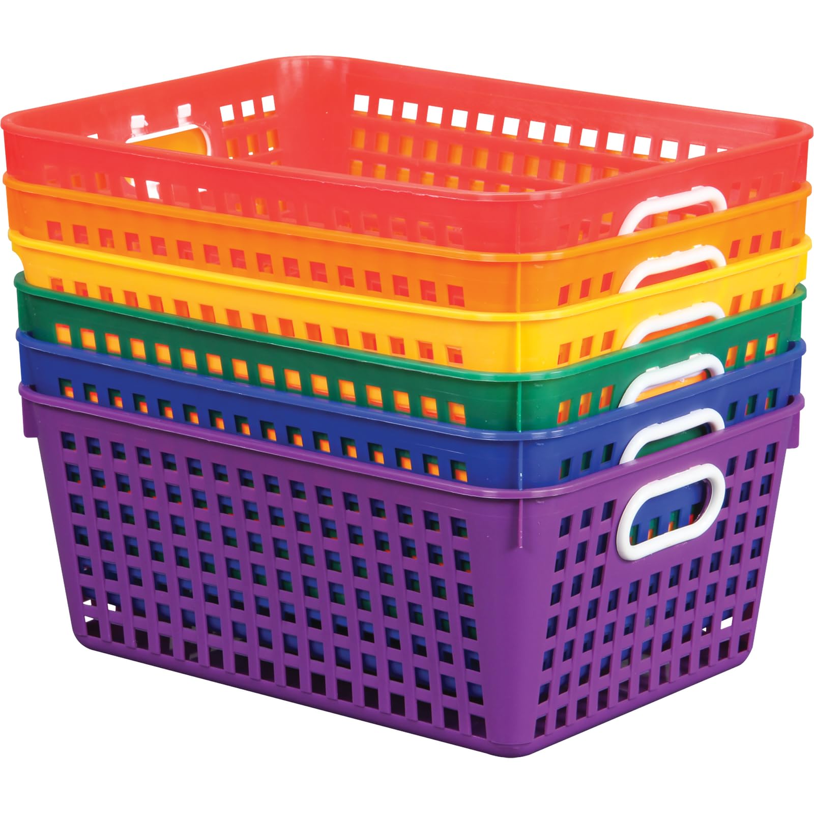 Really Good Stuff Plastic Storage Baskets with Handles, 13    x 10   , Rainbow Colors 6 pk, Bins for Books & Supplies, Organize 