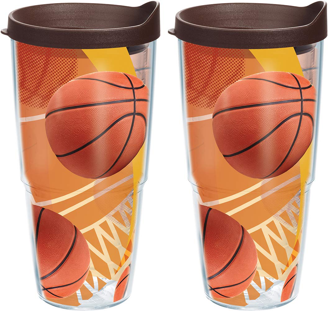 Tervis Basketballs Net & Golden Background Tumbler With Wrap And Brown Lid 2 Pack 24Oz, Clear