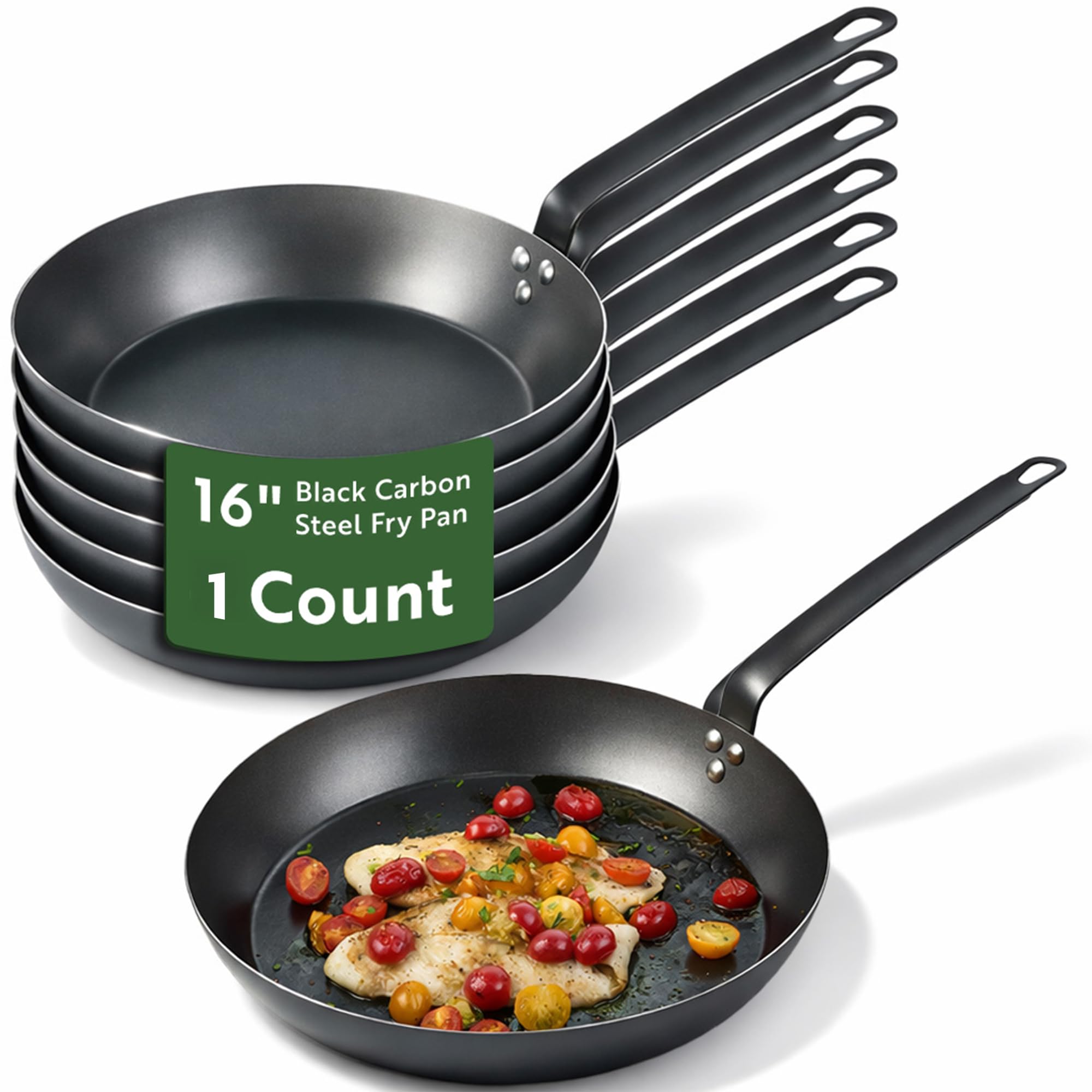 Restaurantware Carbon Steel Fry Pan 1 Count 16 Inch Durable Nonstick Fry Pan, Black Skillets With Triple-Riveted Handle, Steel, 