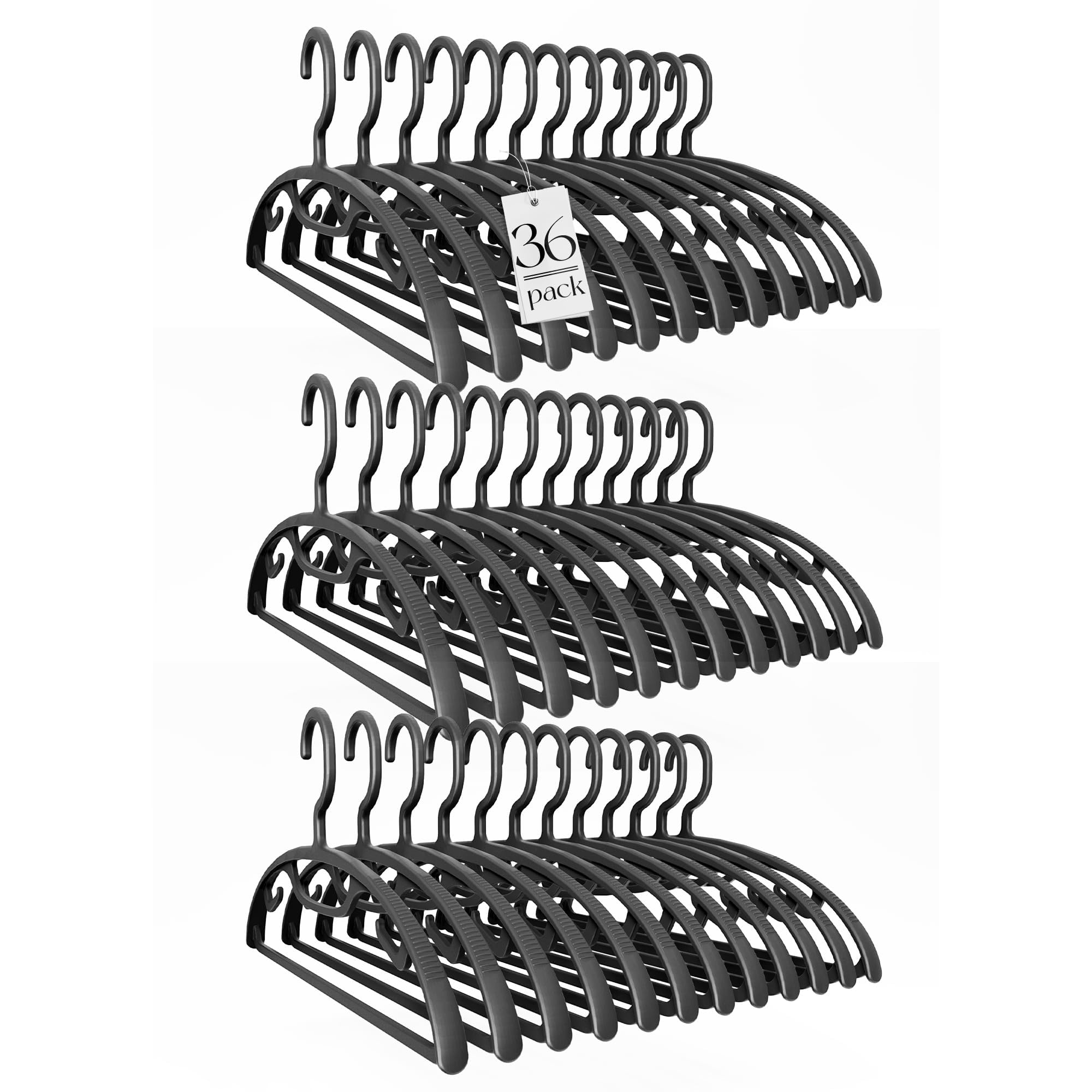 House Day Black Plastic Clothes Hangers, Heavy Duty Coat Hangers 36 Pack, Premium Thick Wide Shoulder Suit Hanger With Non-Slip