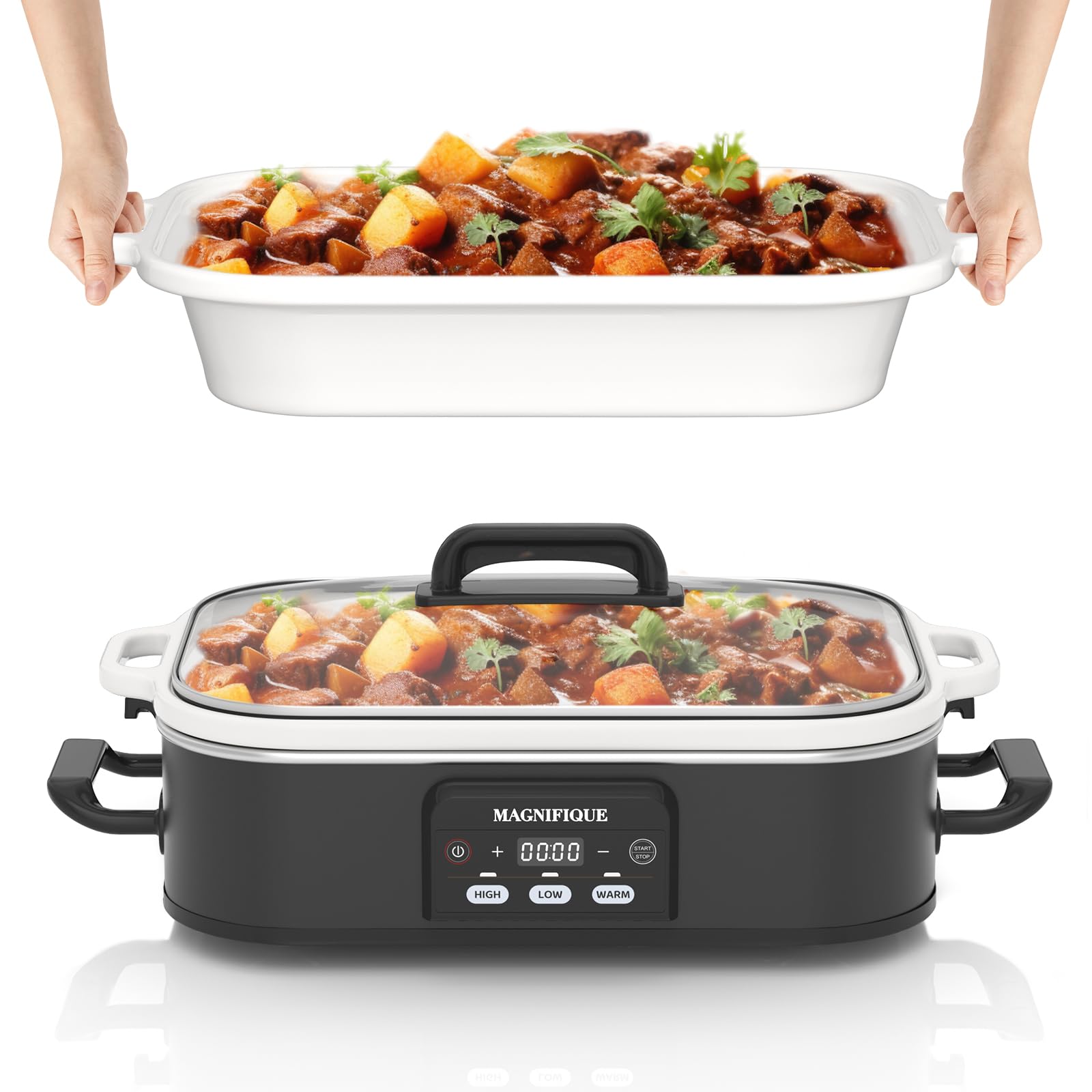 4 Quart Casserole Programmable Slow Cooker with Ceramic Baking Dish  Perfect Kitchen Small Appliance for Family Dinners, Oven S