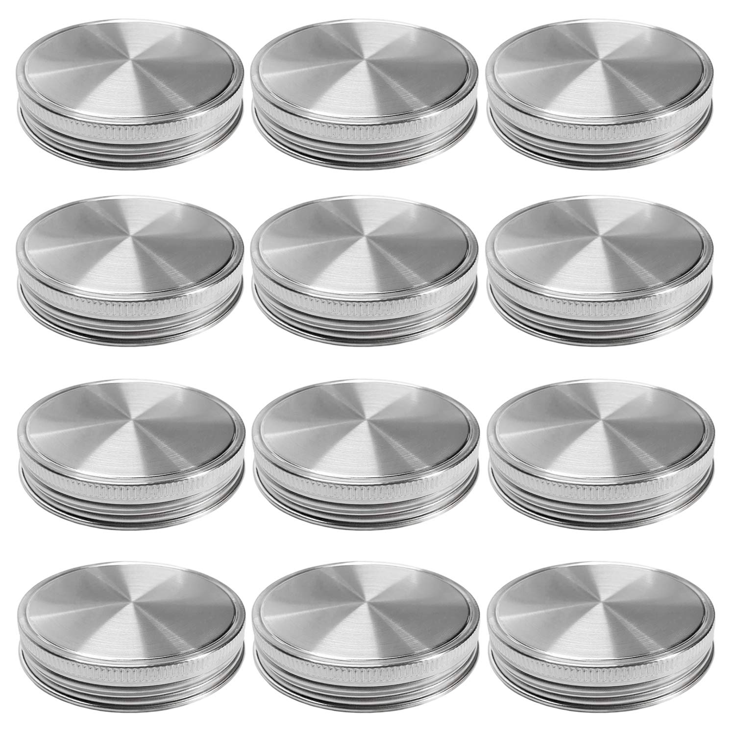 Stainless Steel Mason Jar Lids, Storage Caps with Silicone Seals for Regular Mouth Size Jars, Polished Surface, Reusable and Lea