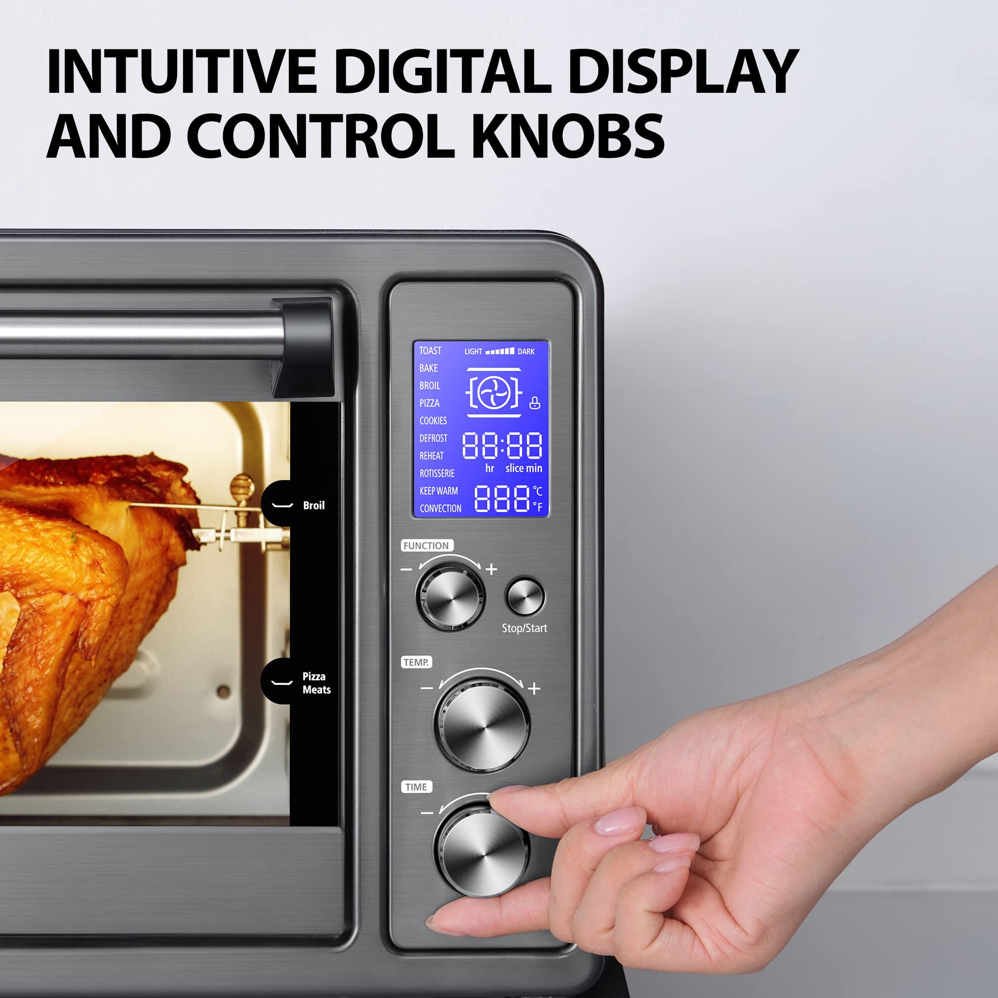 TOSHIBA AC25CEW-BS Large 6-Slice Convection Toaster Oven Countertop  10-In-One with Toast  Pizza and Rotisserie  1500W  Black Stainless Steel  Includes 6 Accessories