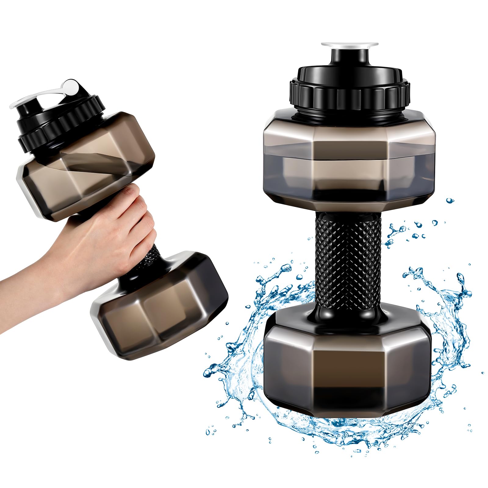 Funnymoom 2 Pcs Dumbbell Water Bottle Gifts, 2.2 L / 75 oz Gym Workout Water Bottles Big Capacity Funny Gym Gift for Father Spor
