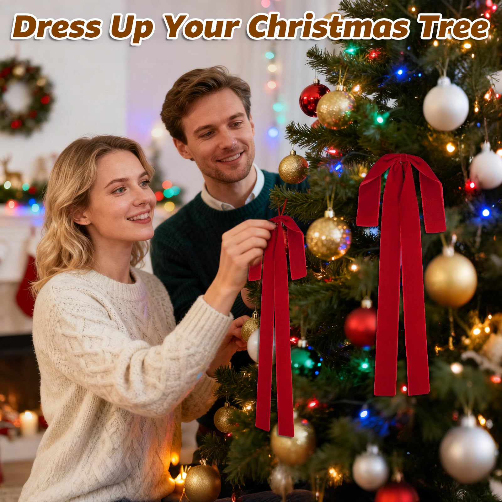 HEAEUNK 2 Pcs Large Red Velvet Christmas Bows, 12x17 Red Velvet Bows for Christmas Tree, Swag Bows for Mantel, Front Door, Stair